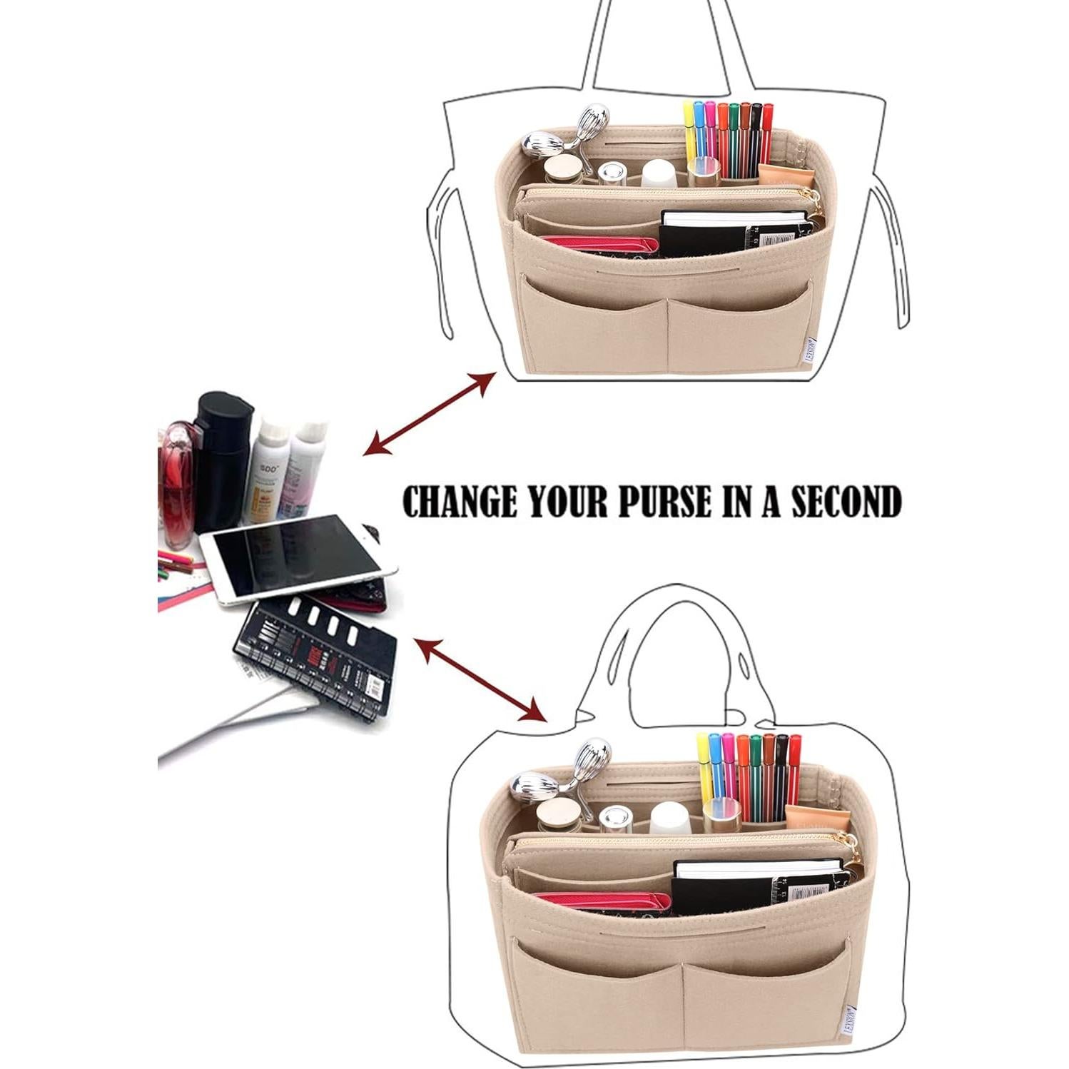 Organizador de bolso de fieltro LEXSION mediano con cremallera