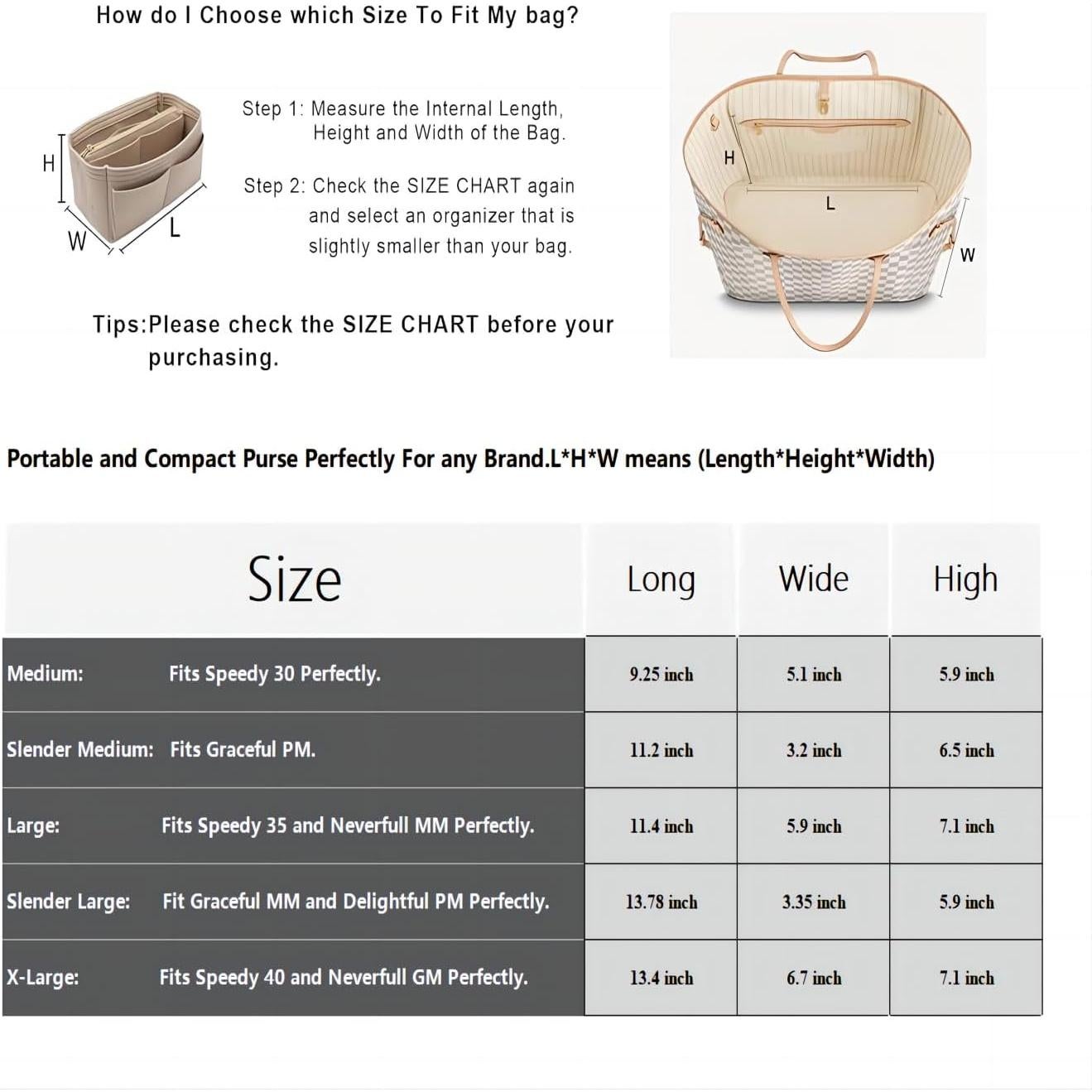 Organizador de bolso de fieltro LEXSION mediano con cremallera