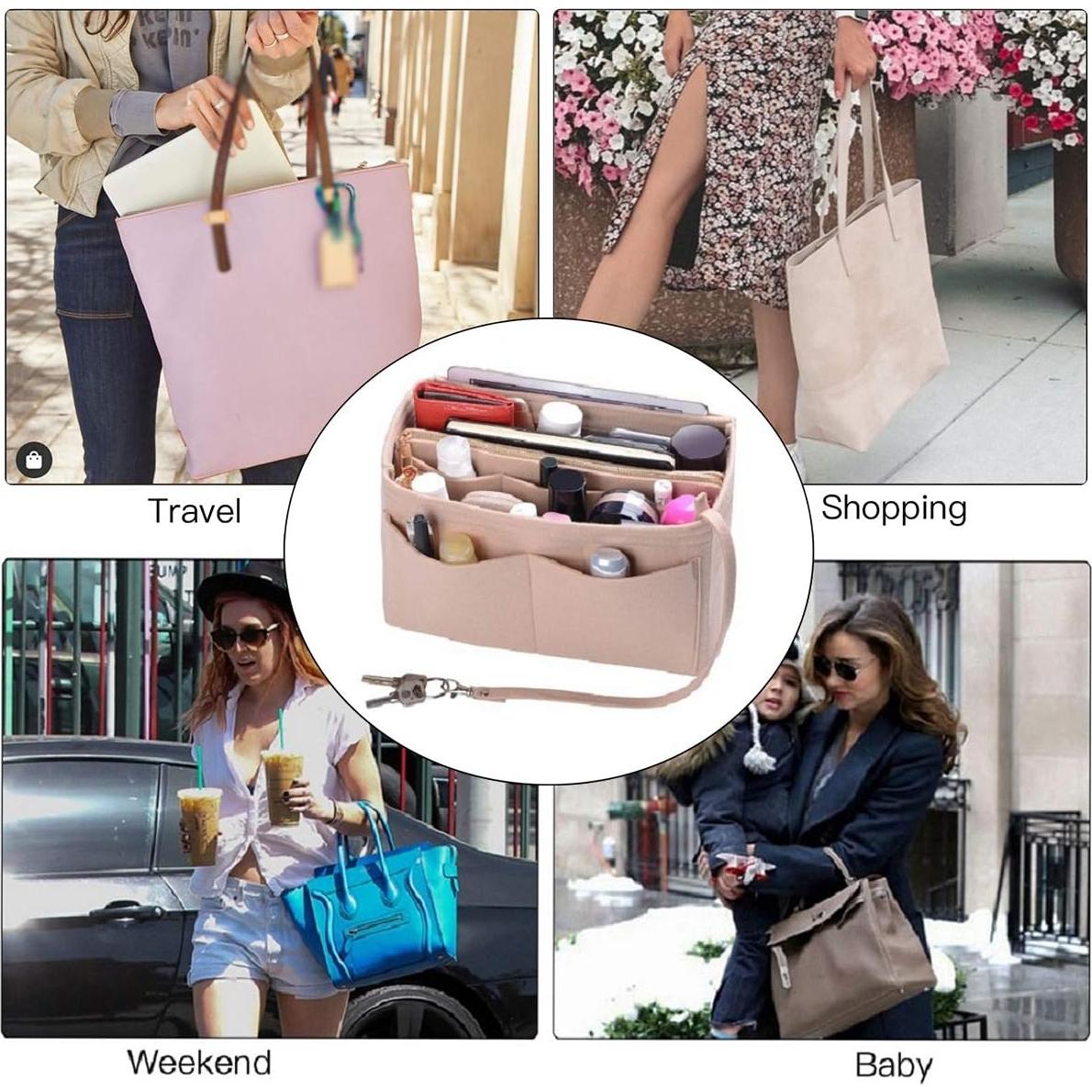 Organizador de Bolsa ZTUJO Mediano Beige con Cierre de Metal