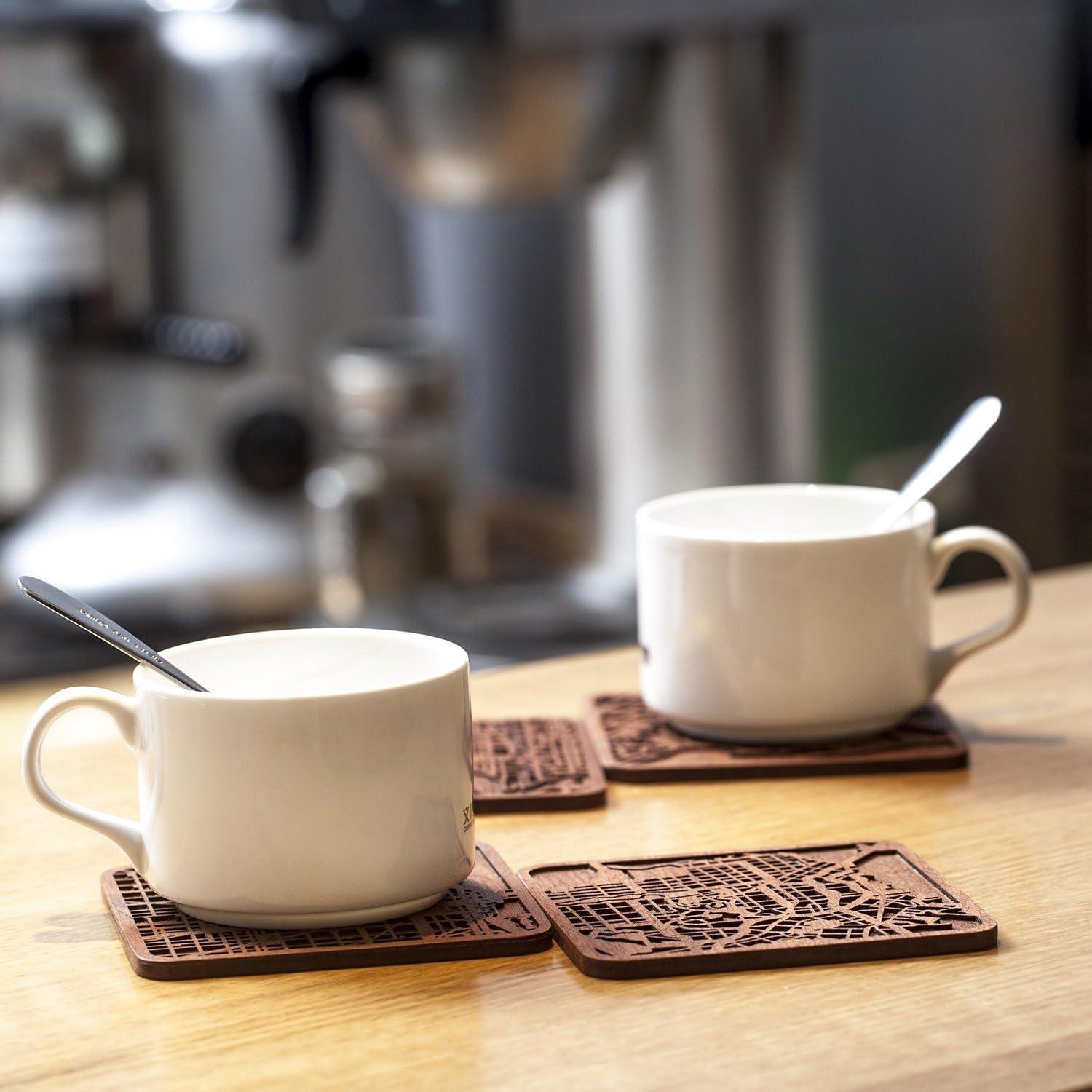 Posavasos de Madera Sapele O3 Design Set de 4 con Mapa