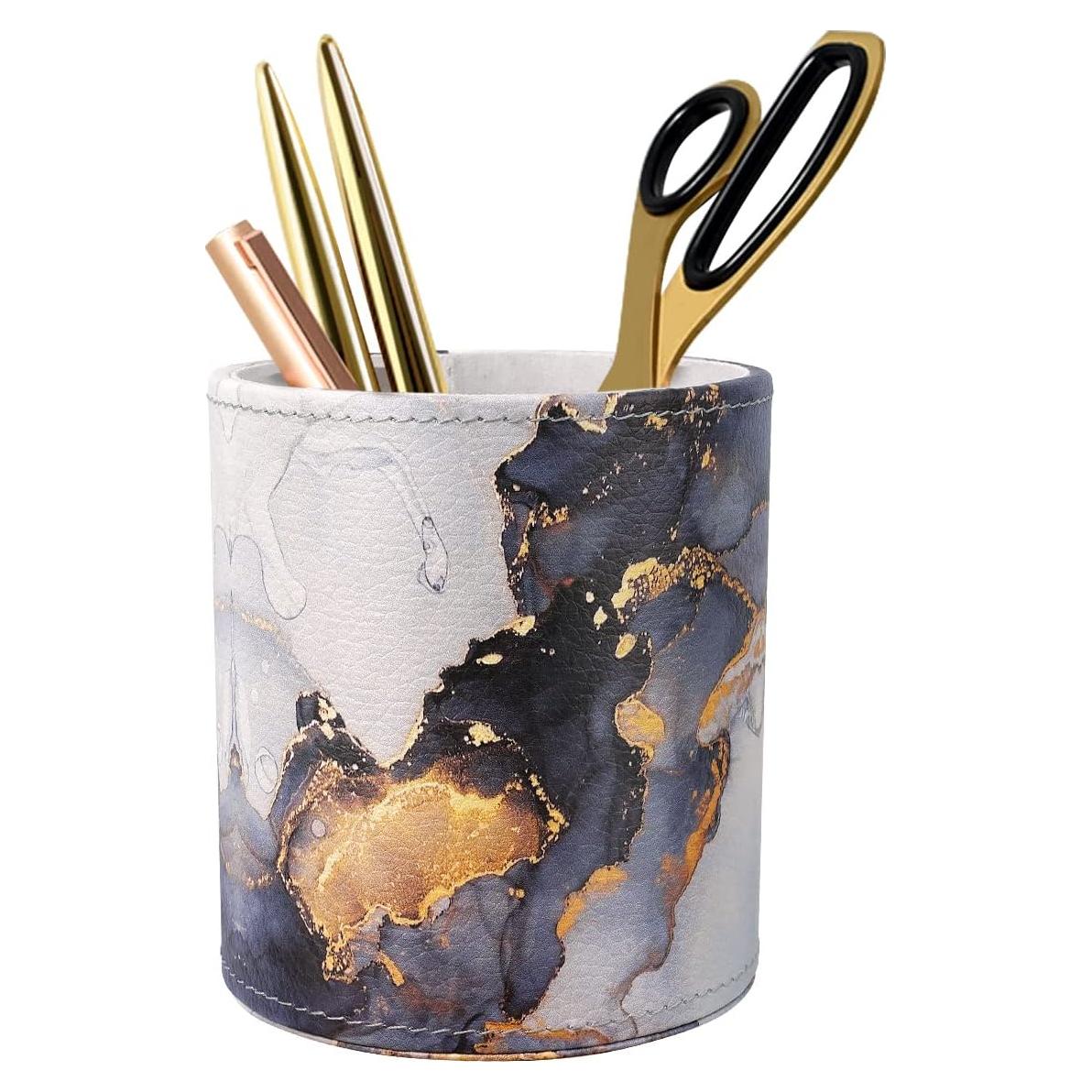 Soporte de Lápiz WAVEYU de Mármol Dorado para Escritorio