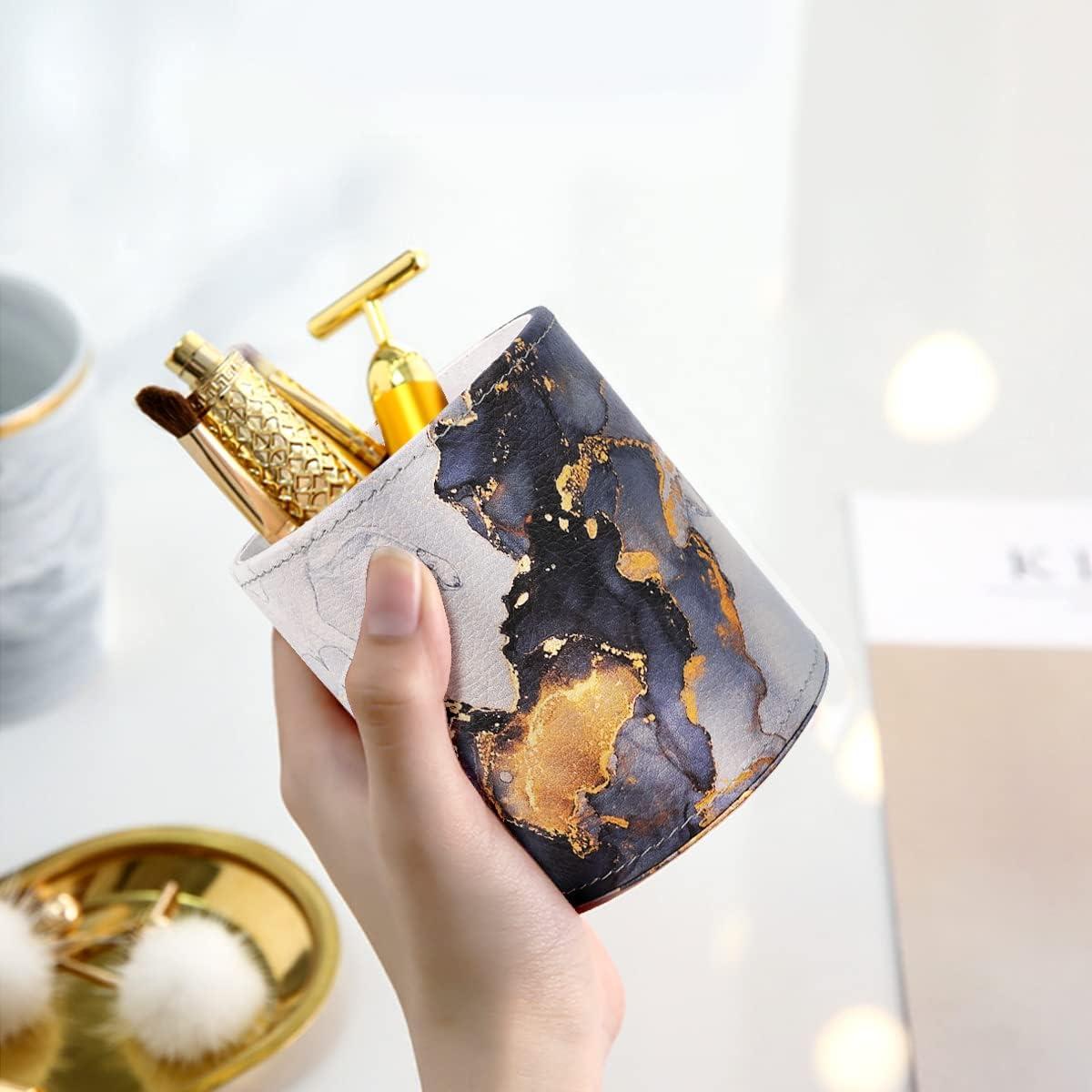 Soporte de Lápiz WAVEYU de Mármol Dorado para Escritorio