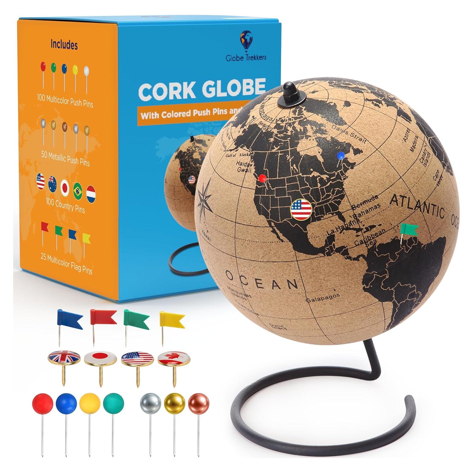 Globo de corcho 23.9 cm con chinchetas Globe Trekkers