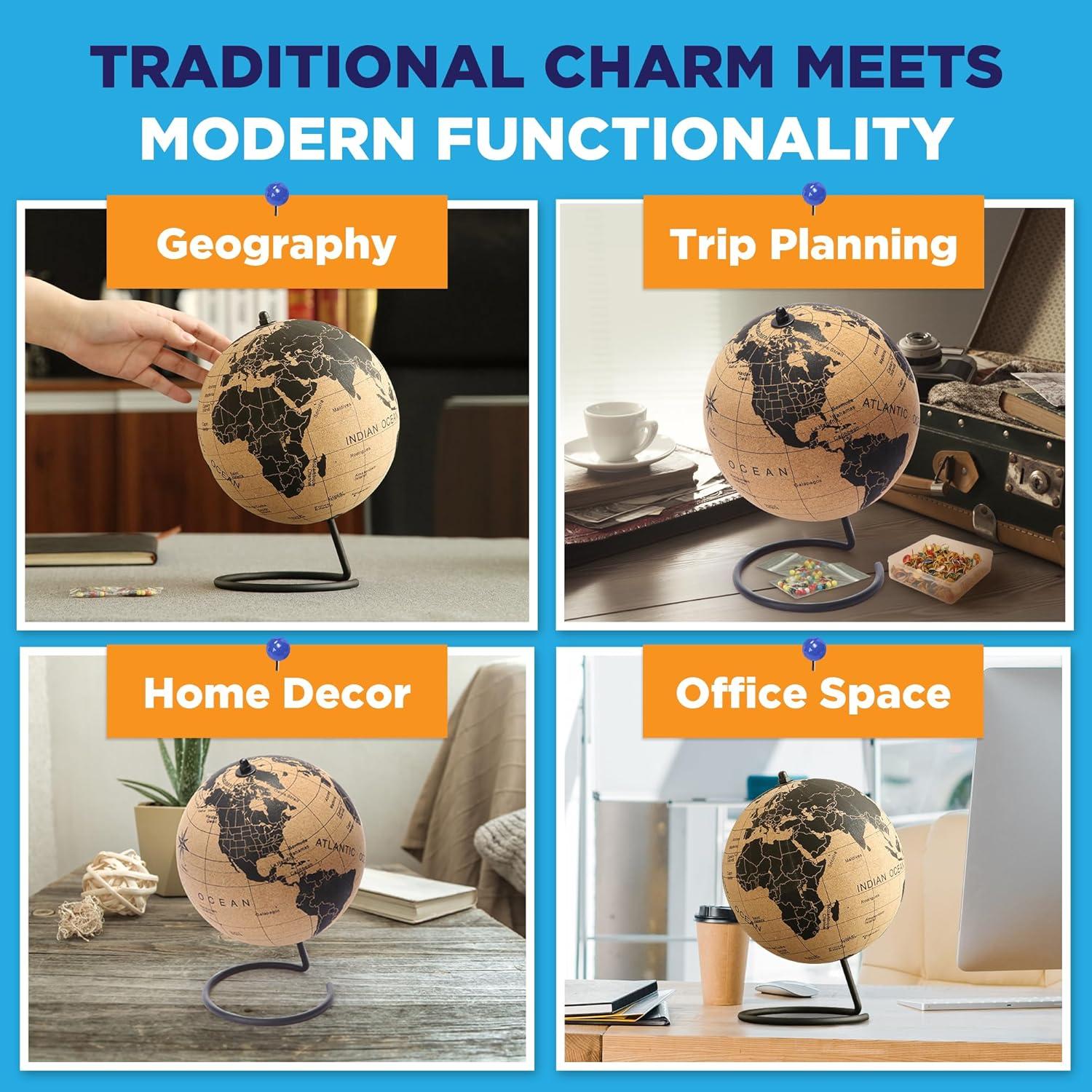 Globo de corcho 23.9 cm con chinchetas Globe Trekkers