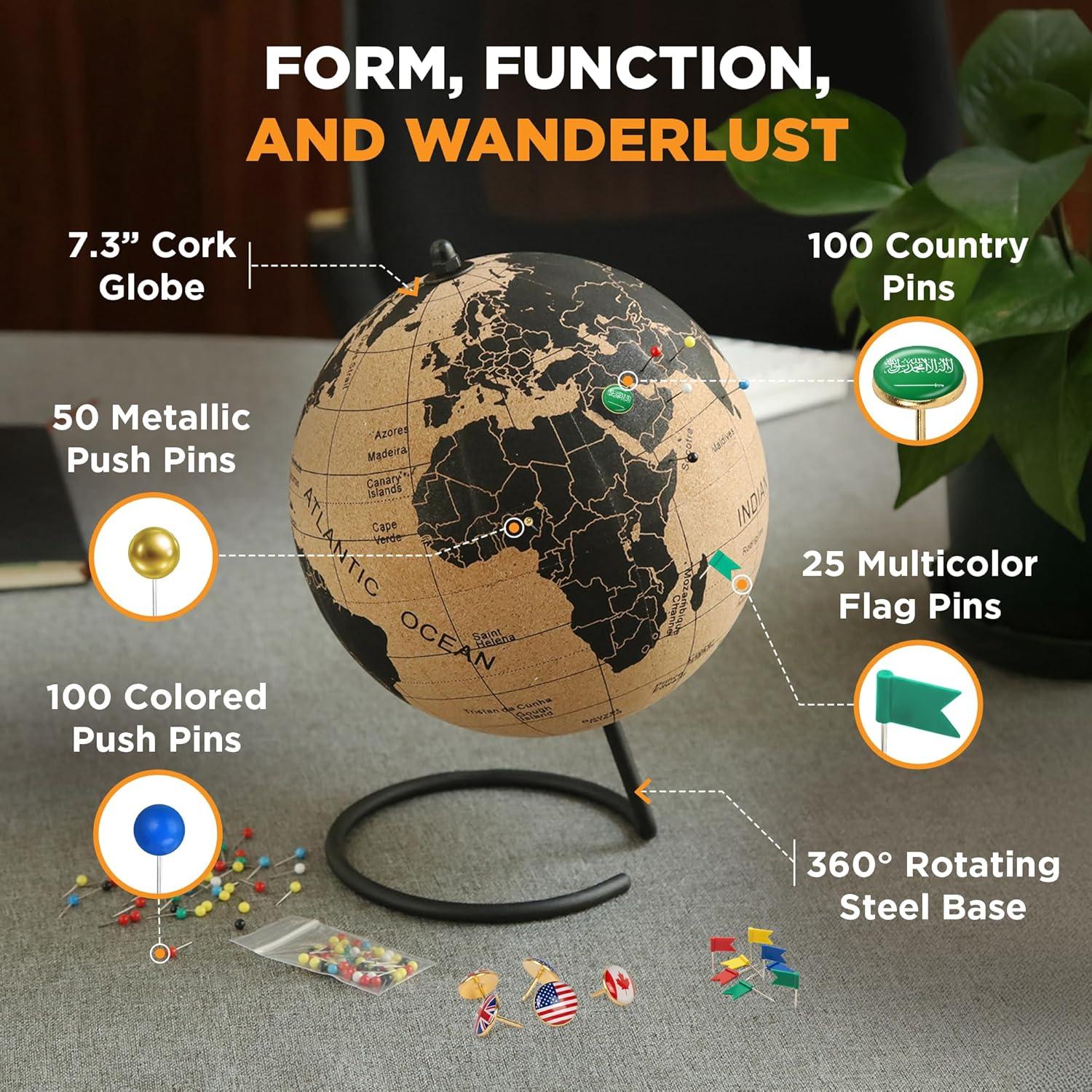 Globo de corcho 23.9 cm con chinchetas Globe Trekkers