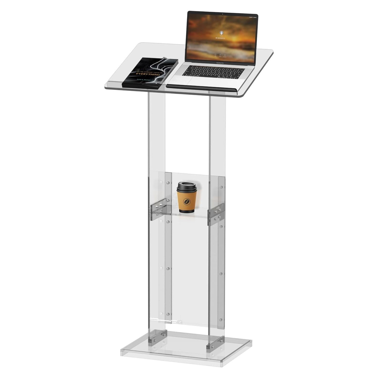 Podio Acrílico ClarityCraze 45.3" con Estante Blanco