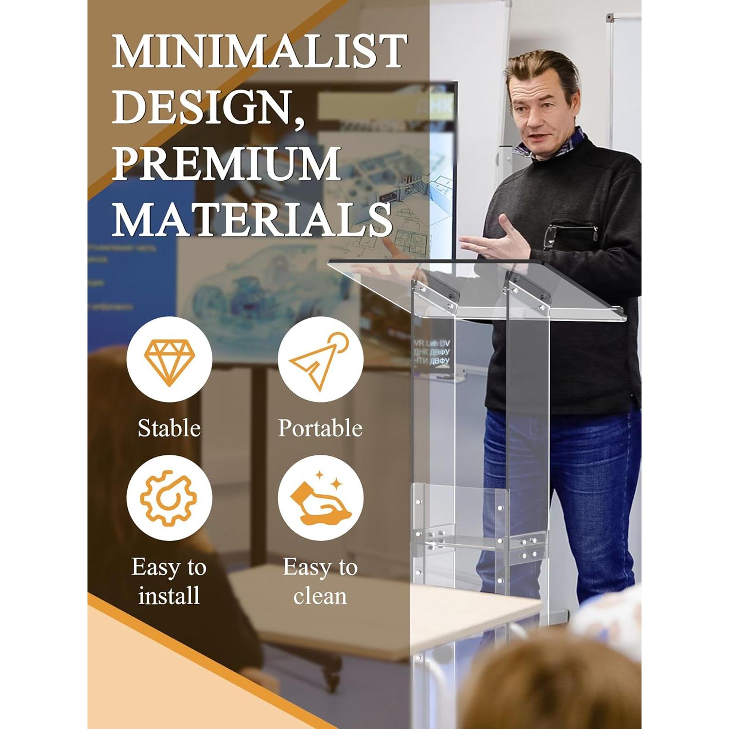 Podio Acrílico ClarityCraze 45.3" con Estante Blanco