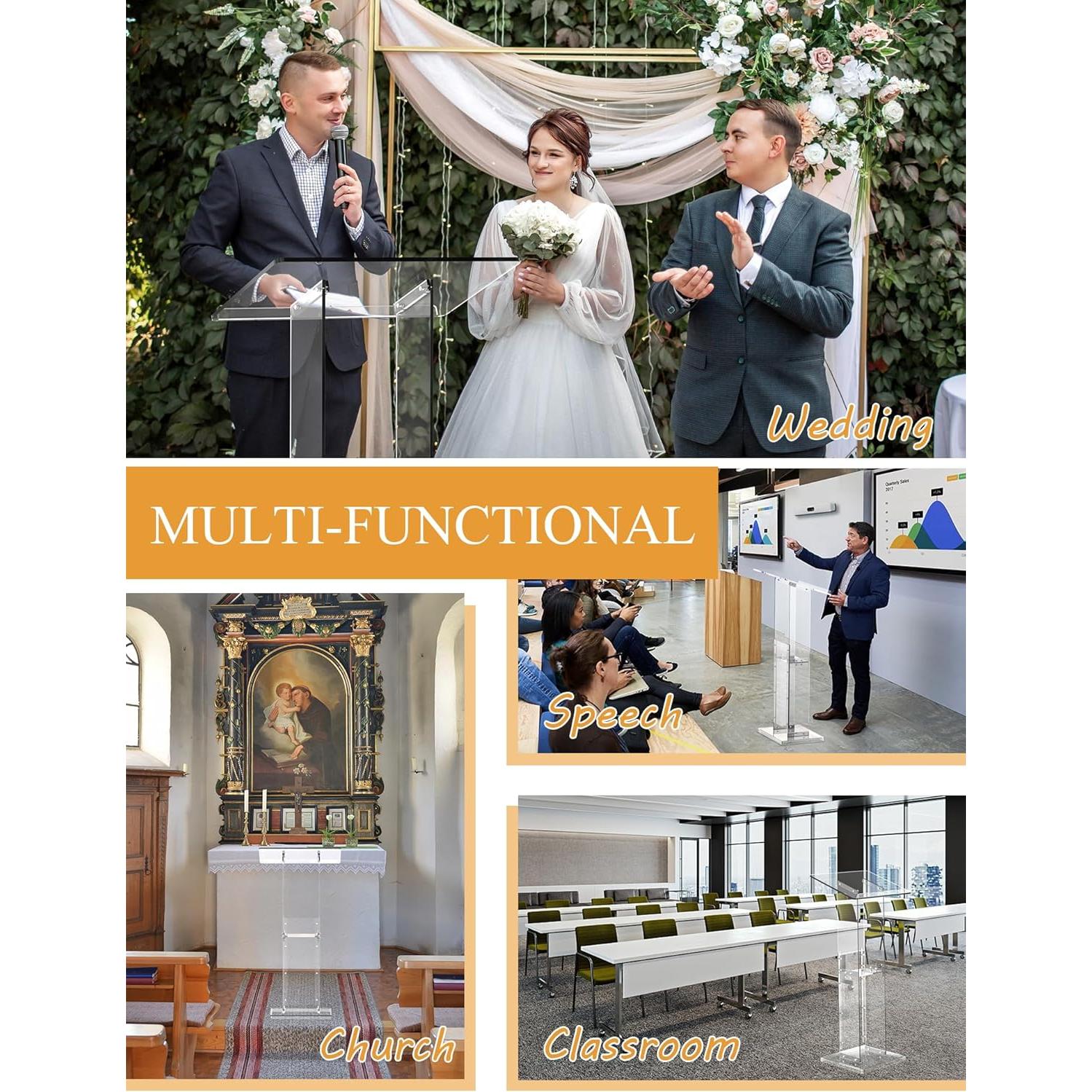 Podio Acrílico ClarityCraze 45.3" con Estante Blanco