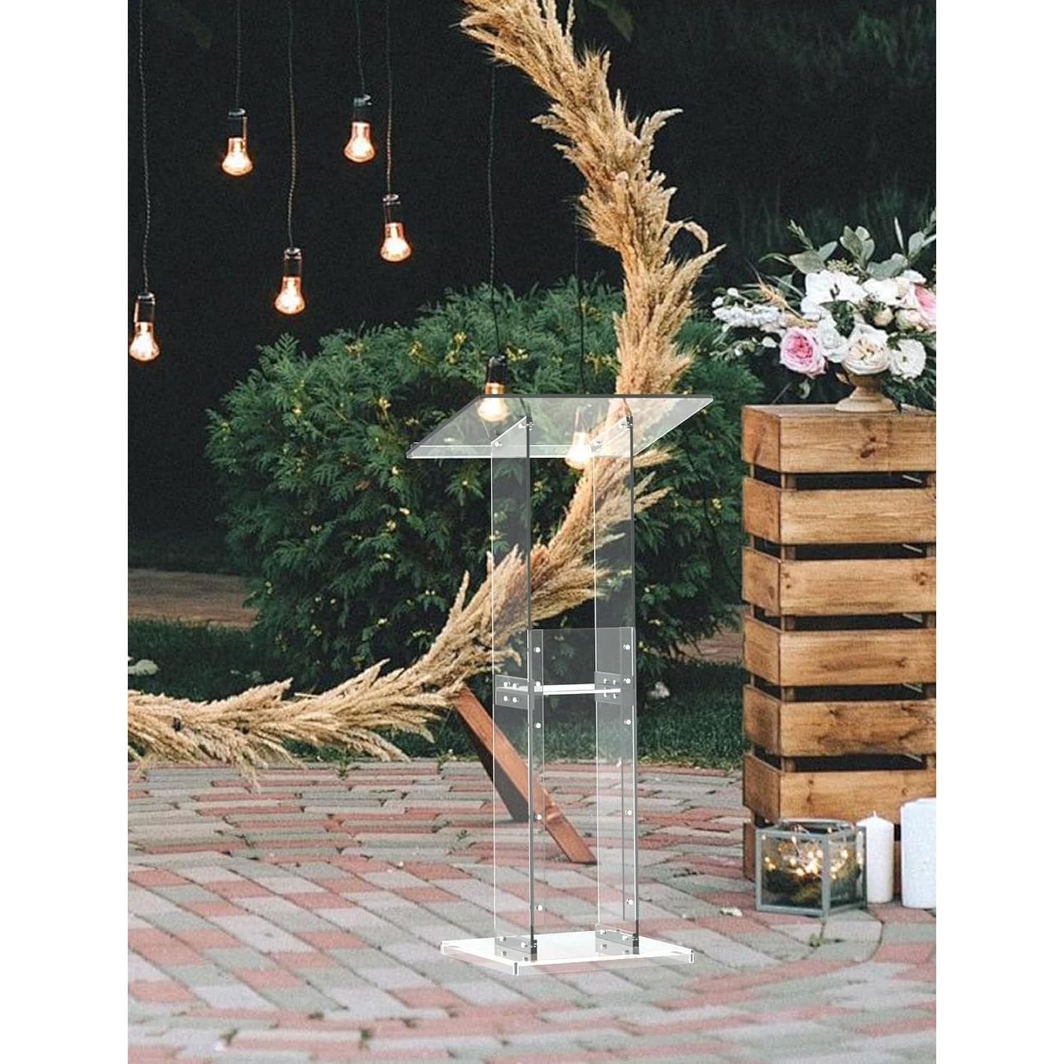 Podio Acrílico ClarityCraze 45.3" con Estante Blanco