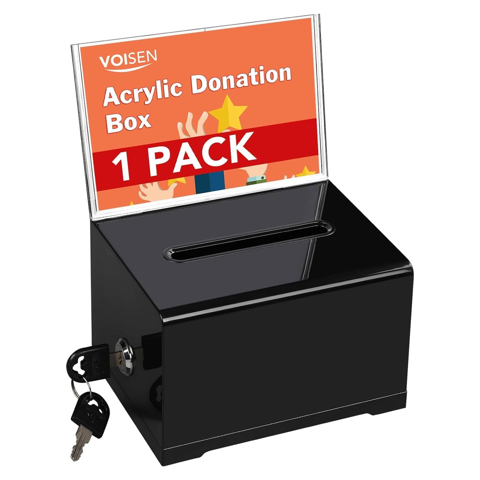 Caja de Donaciones Acrílica VOISEN con Cerradura 15.7x11.7 cm