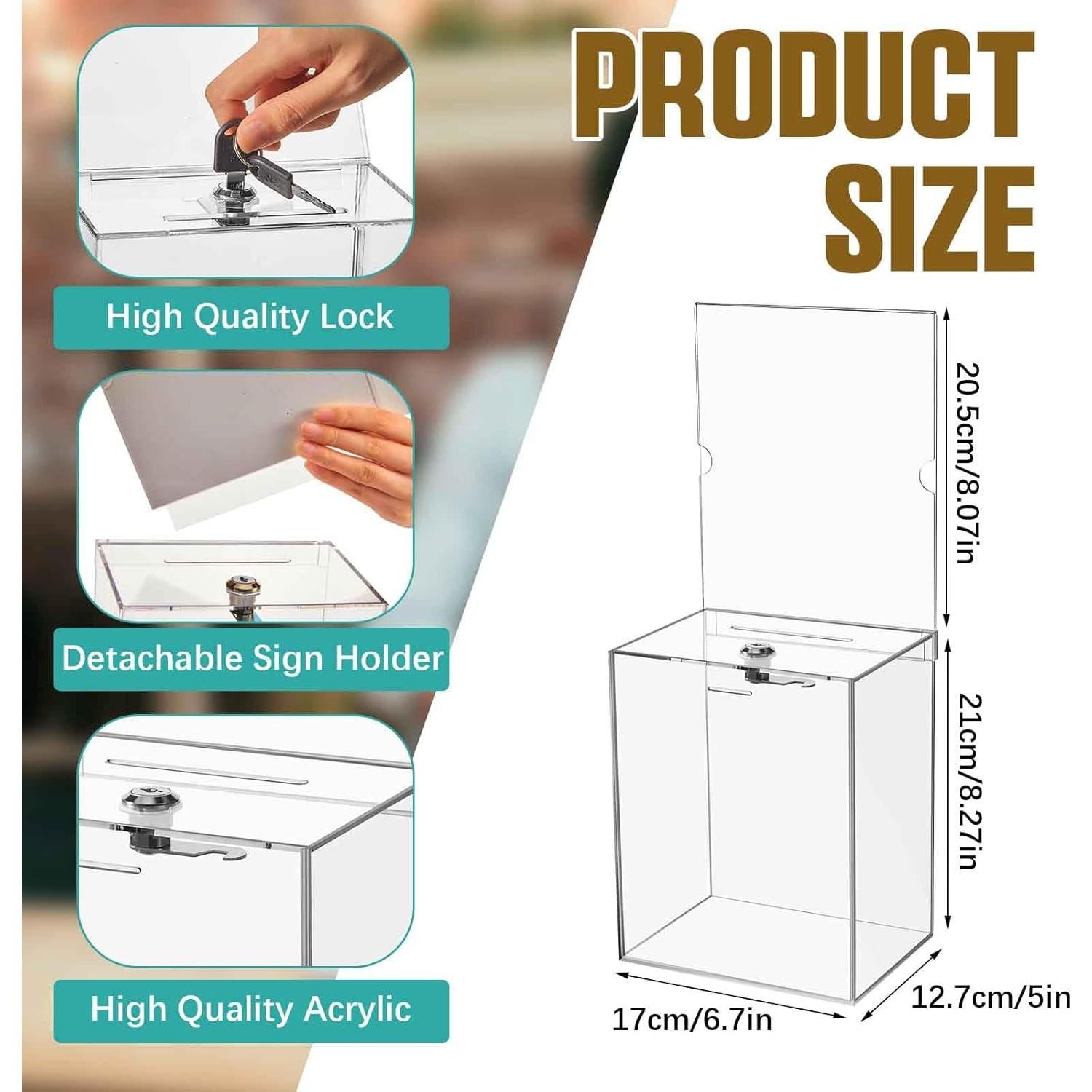 Caja de Donación Acrílica Sweetude 2 Piezas con Cerradura 21x17x12.7 cm