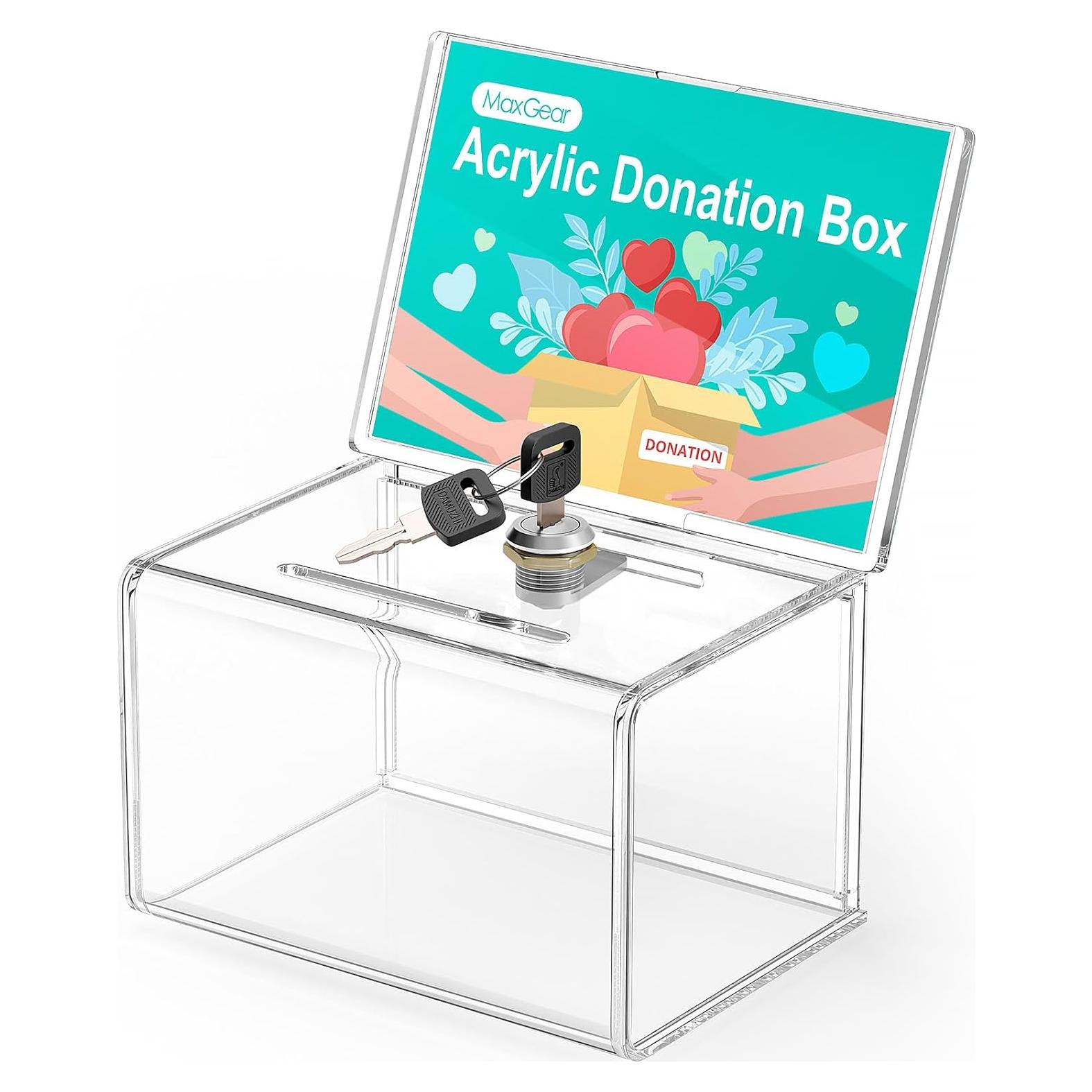 Caja de Donaciones Acrílica MaxGear con Cerradura 15.7x11.4cm