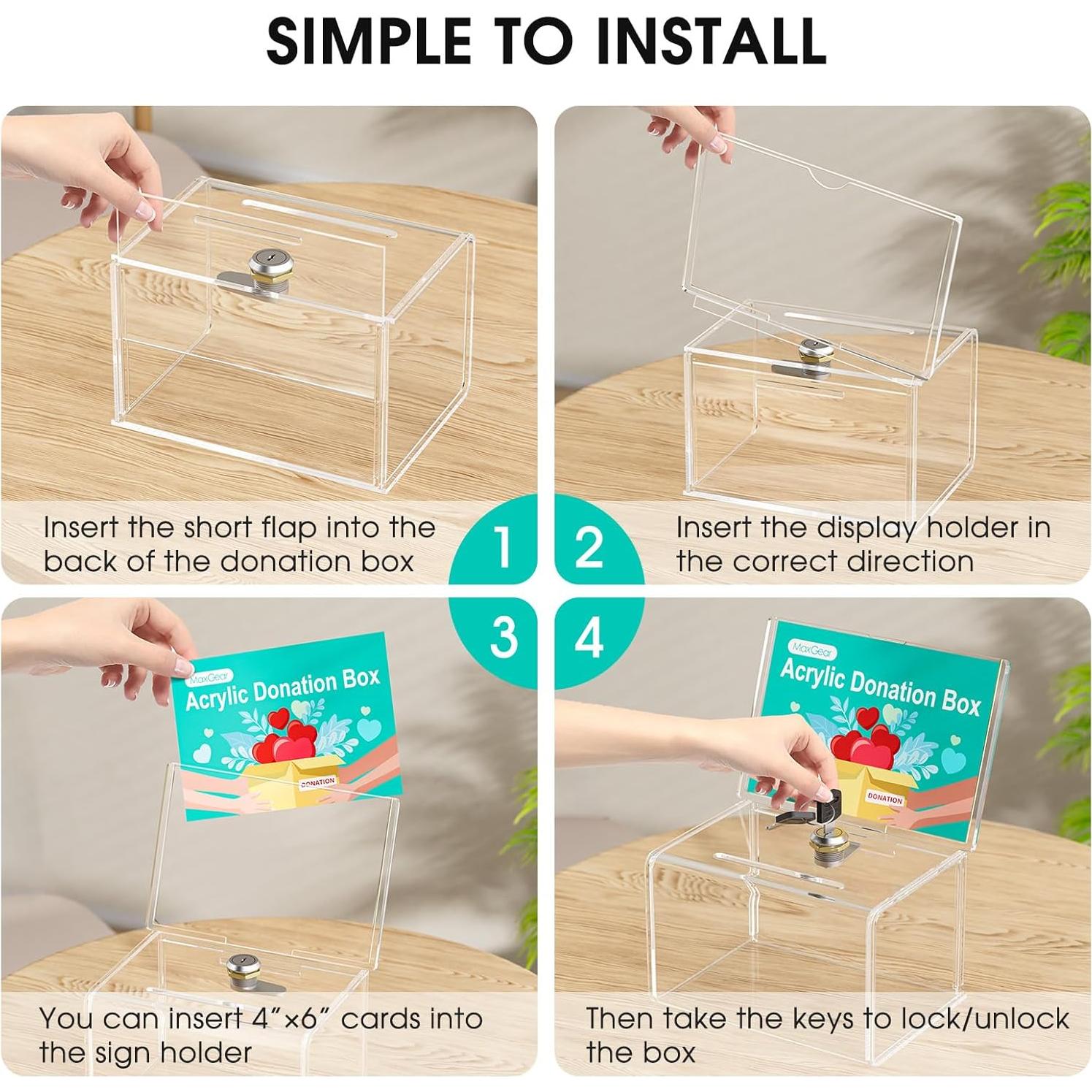 Caja de Donaciones Acrílica MaxGear con Cerradura 15.7x11.4cm