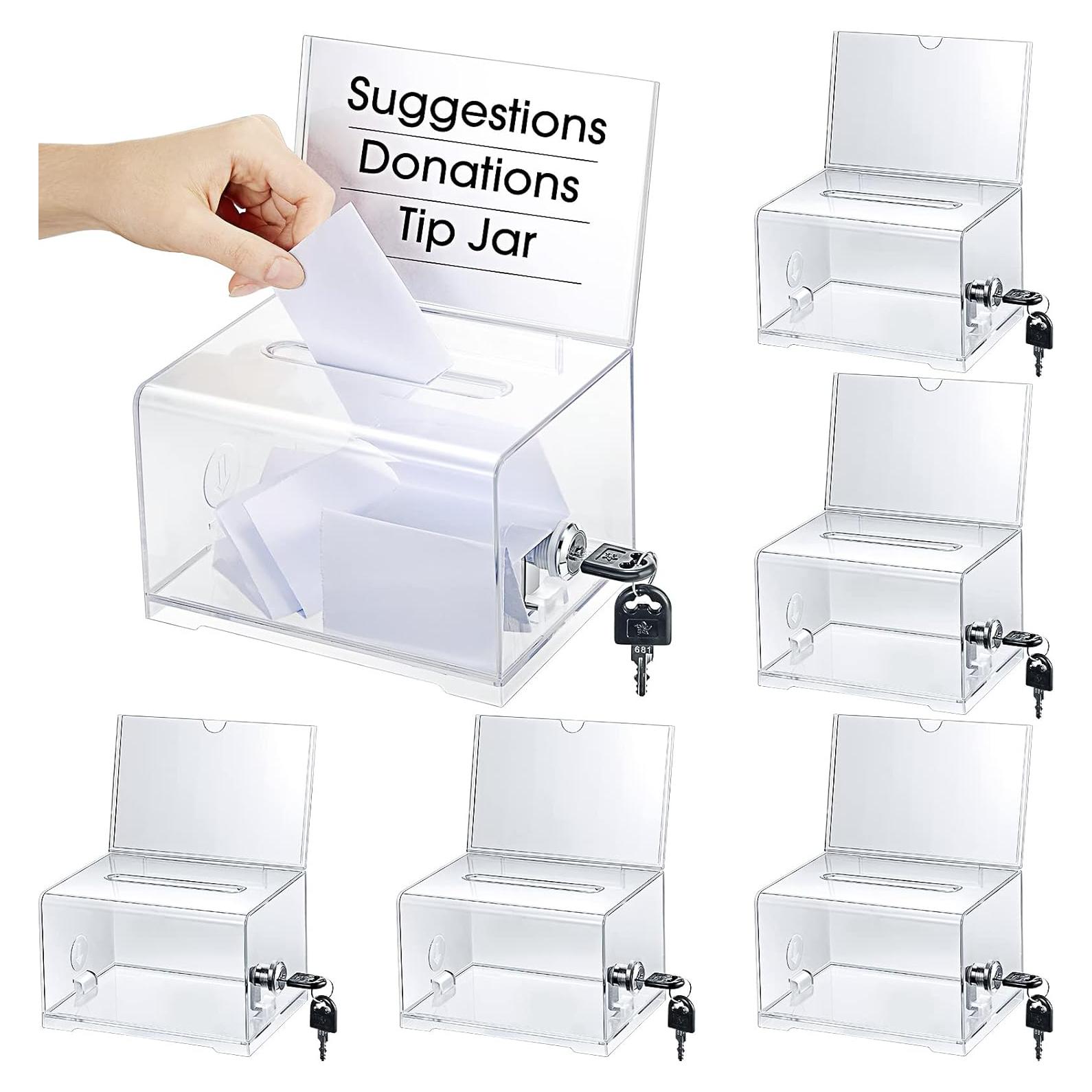 Caja de Donaciones Acrílica Chunful 6 Pcs con Cerradura 36x32x10 cm