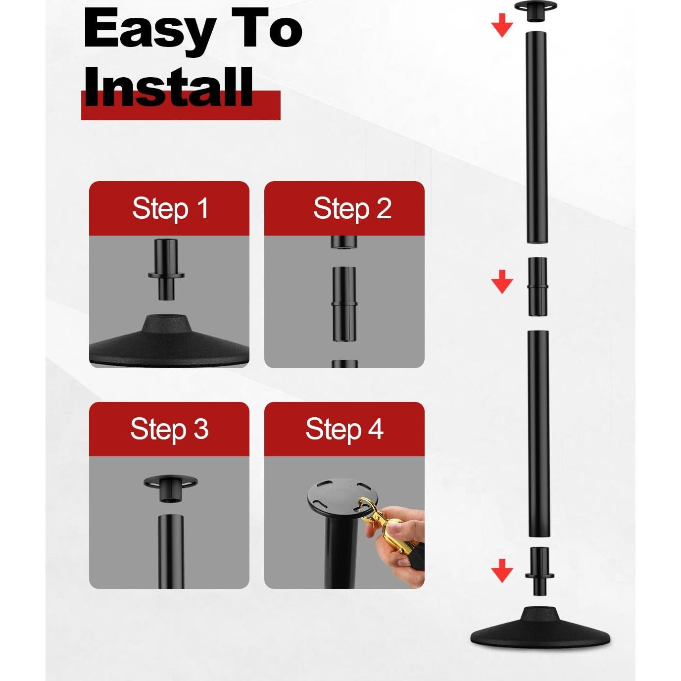 Poste de Estacionamiento RoadHero con Cuerdas de Terciopelo Negro - 2 PCS