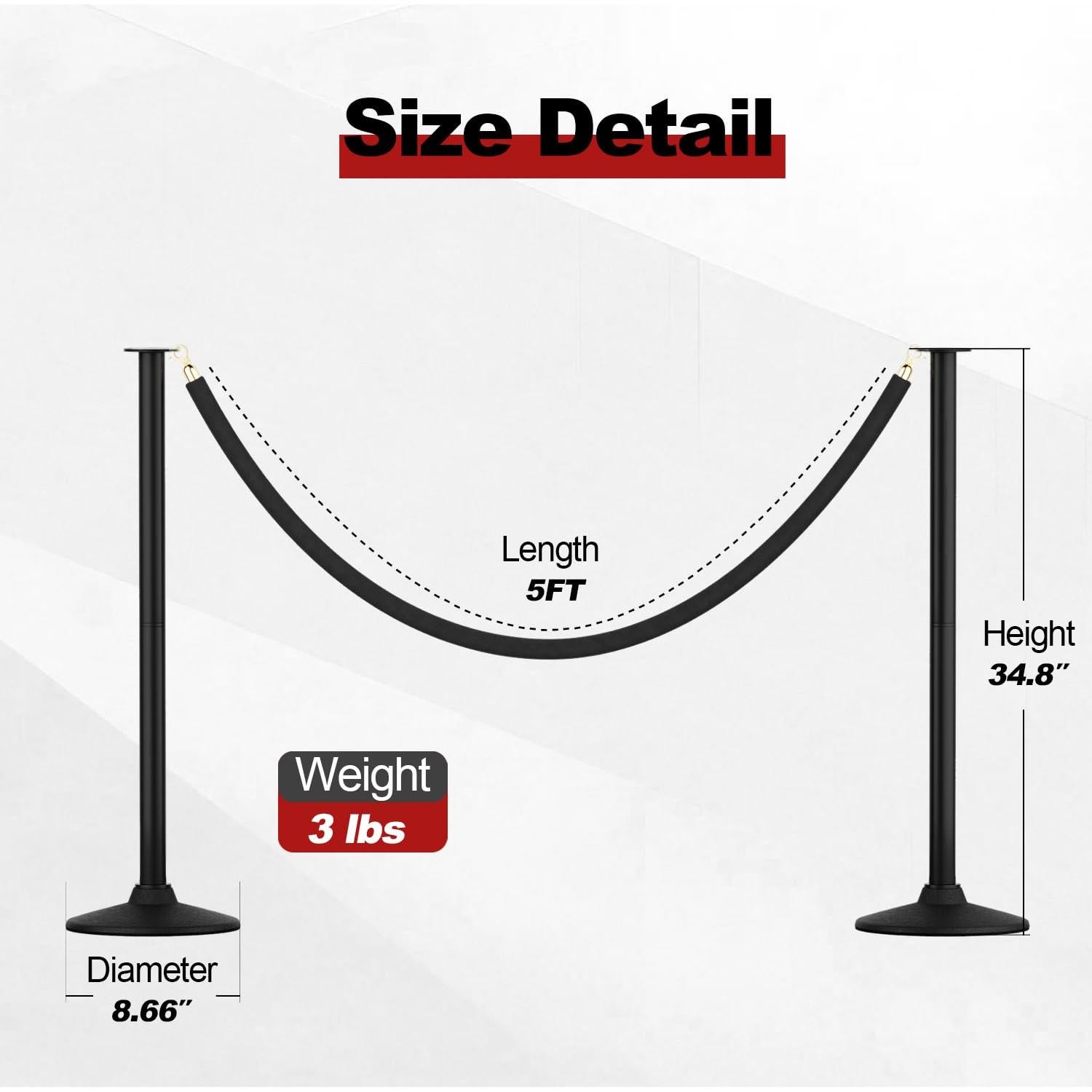 Poste de Estacionamiento RoadHero con Cuerdas de Terciopelo Negro - 2 PCS