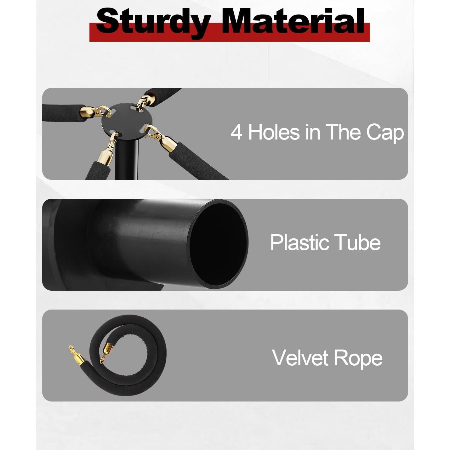 Poste de Estacionamiento RoadHero con Cuerdas de Terciopelo Negro - 2 PCS