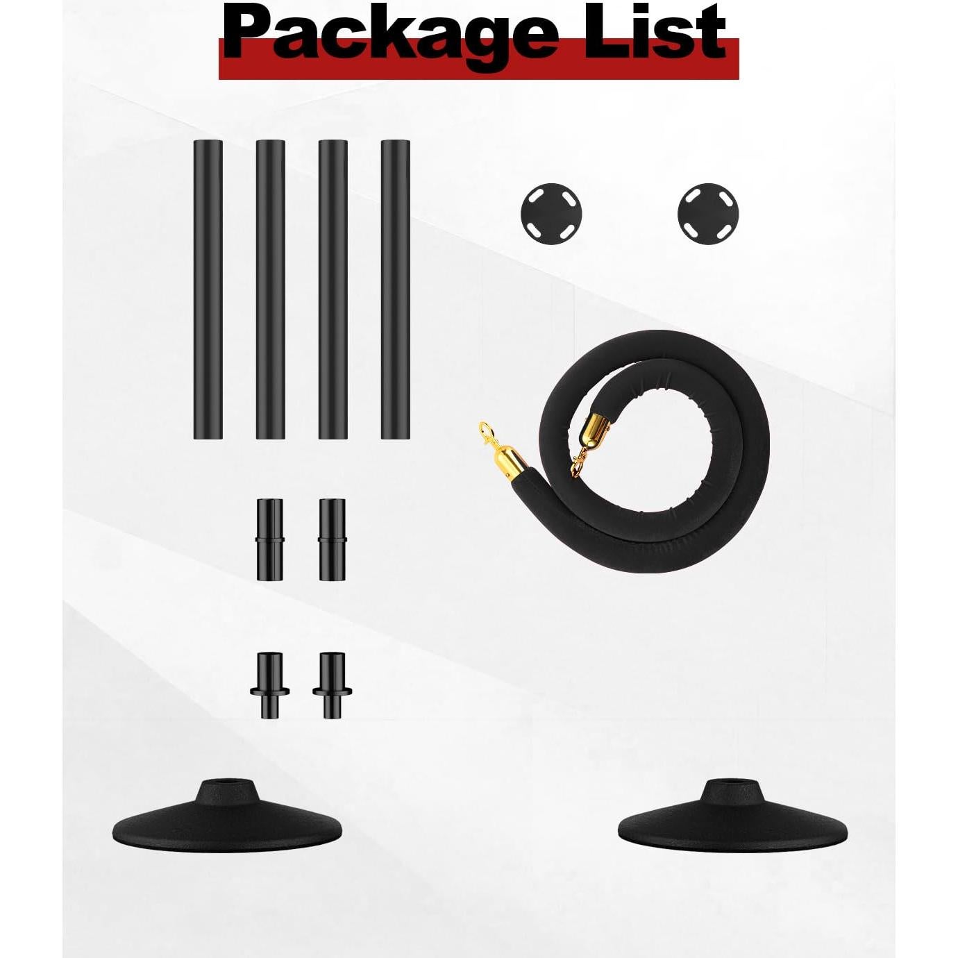 Poste de Estacionamiento RoadHero con Cuerdas de Terciopelo Negro - 2 PCS