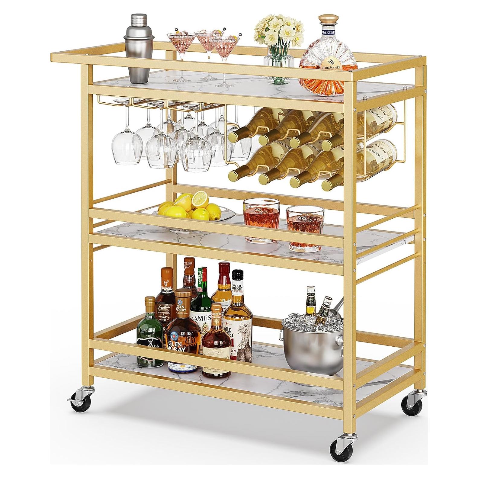 Carro de Bar Leteuke Dorado 3 Niveles con Ruedas 90x38cm