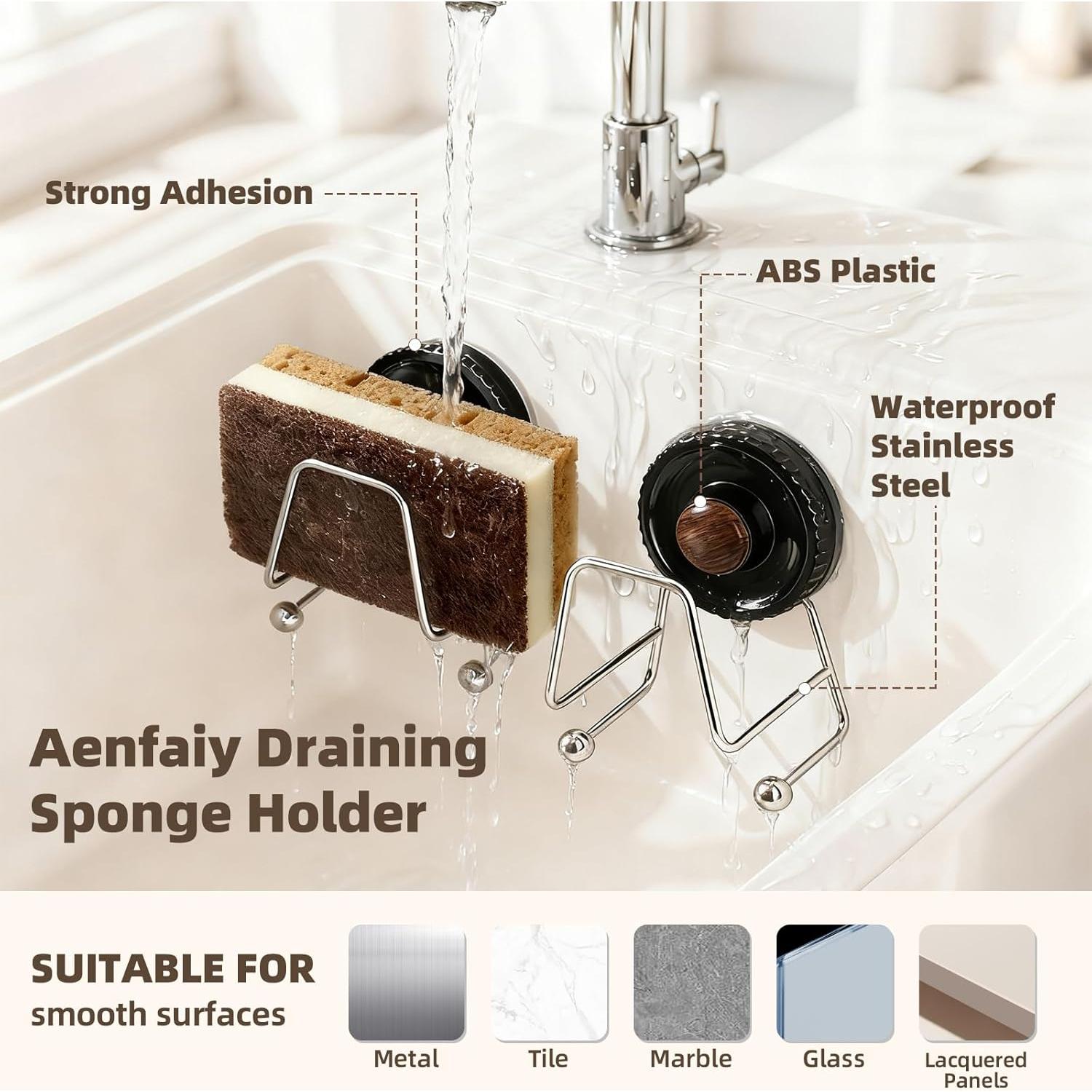 Soporte para Esponjas de Fregadero Aenfaiy Negro Acero Inoxidable