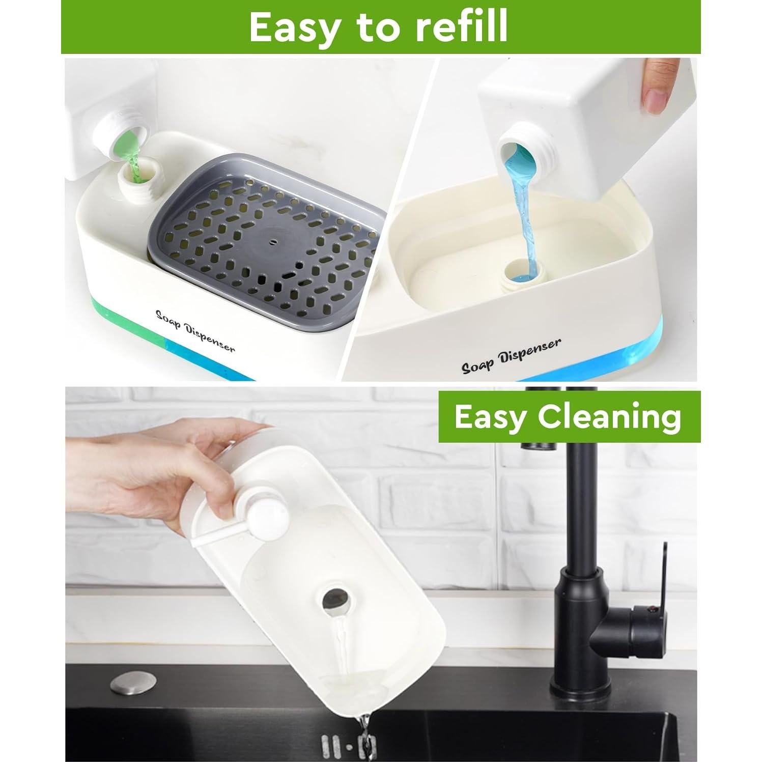 Dispensador de Jabón Dual Bestseek 3 en 1 para Cocina - Blanco