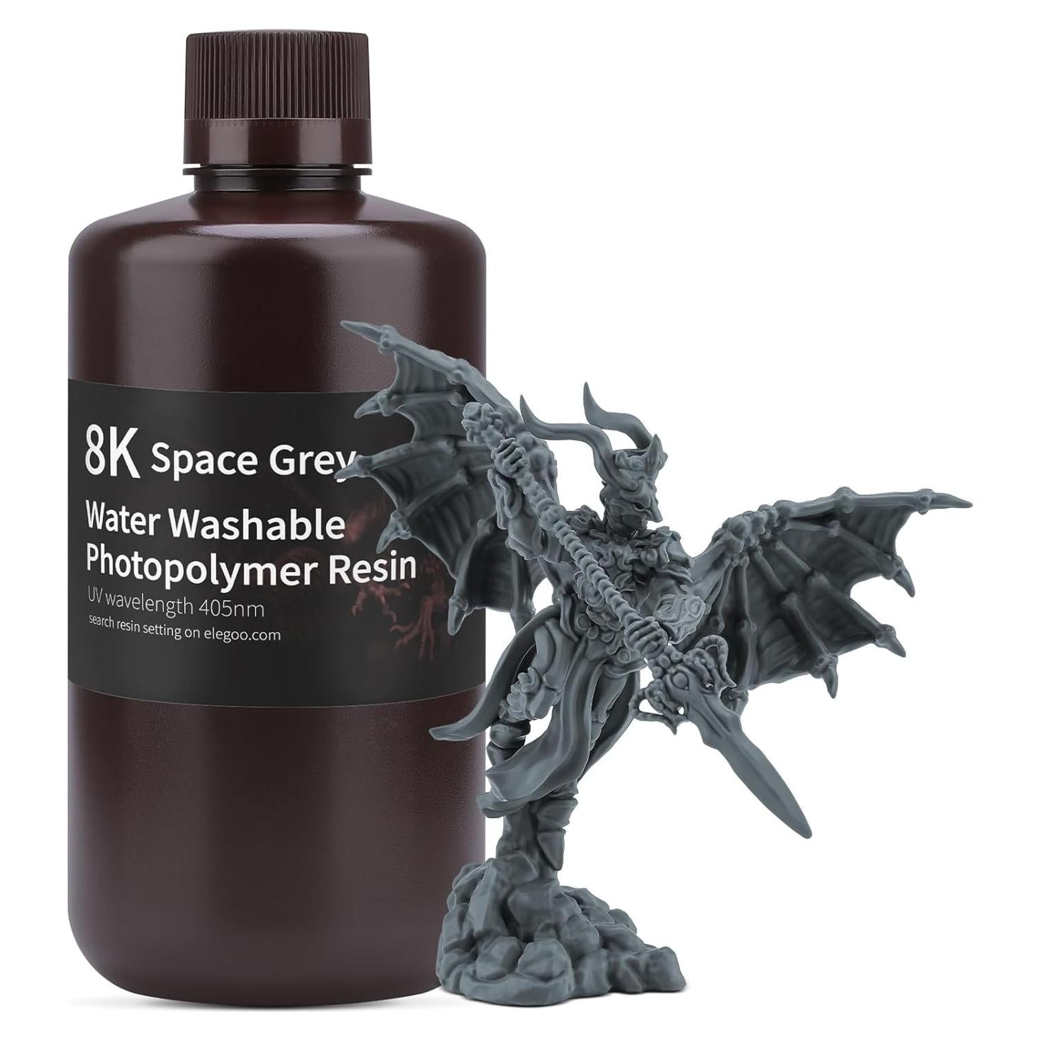 Resina 3D ELEGOO 8K Lavable con Agua 1000g Color Gris