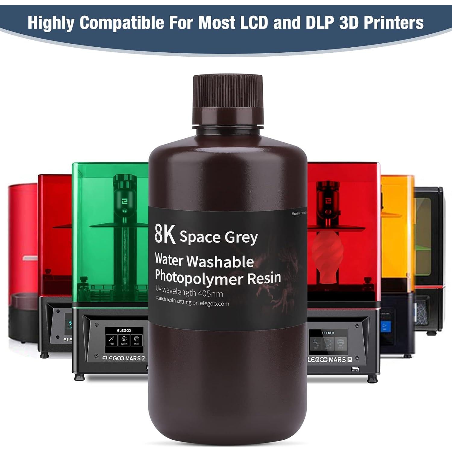 Resina 3D ELEGOO 8K Lavable con Agua 1000g Color Gris