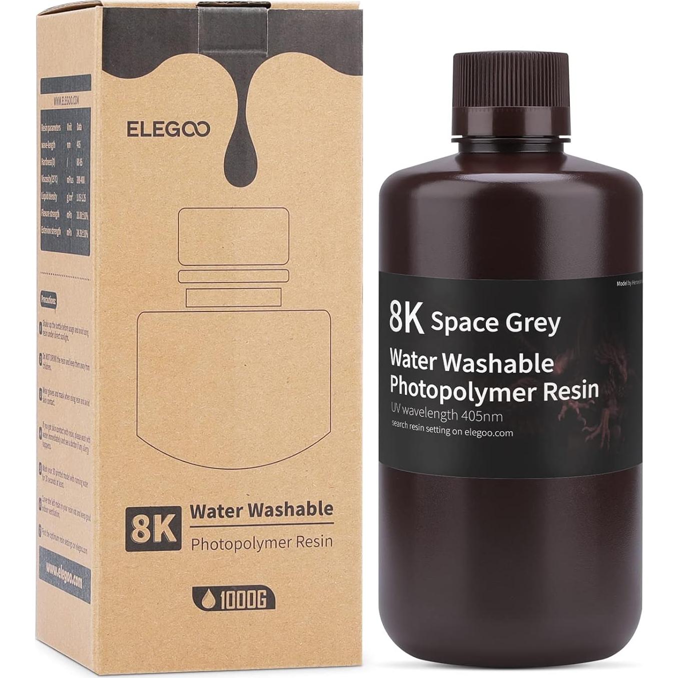 Resina 3D ELEGOO 8K Lavable con Agua 1000g Color Gris