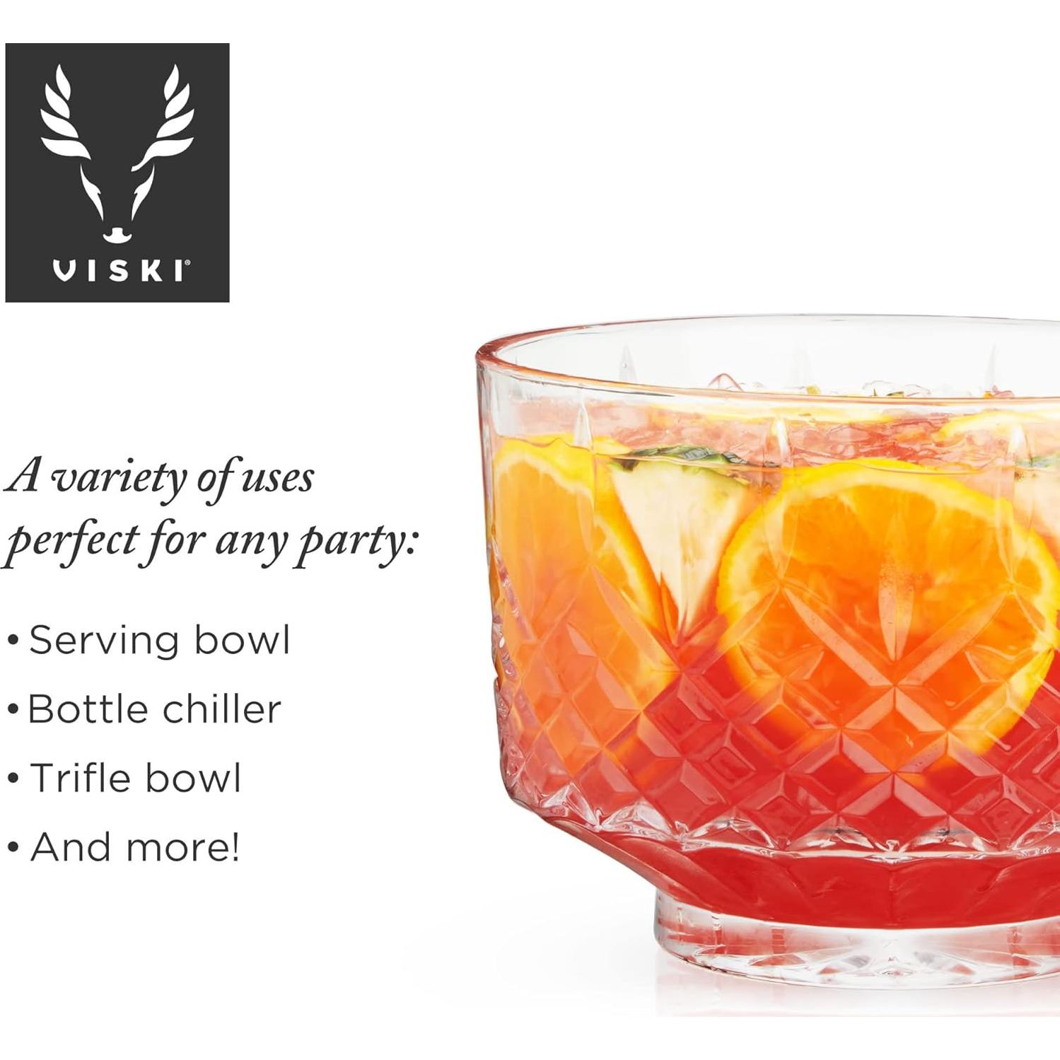Juego de Tazón de Ponche Viski Admiral con 8 Vasos de Cristal