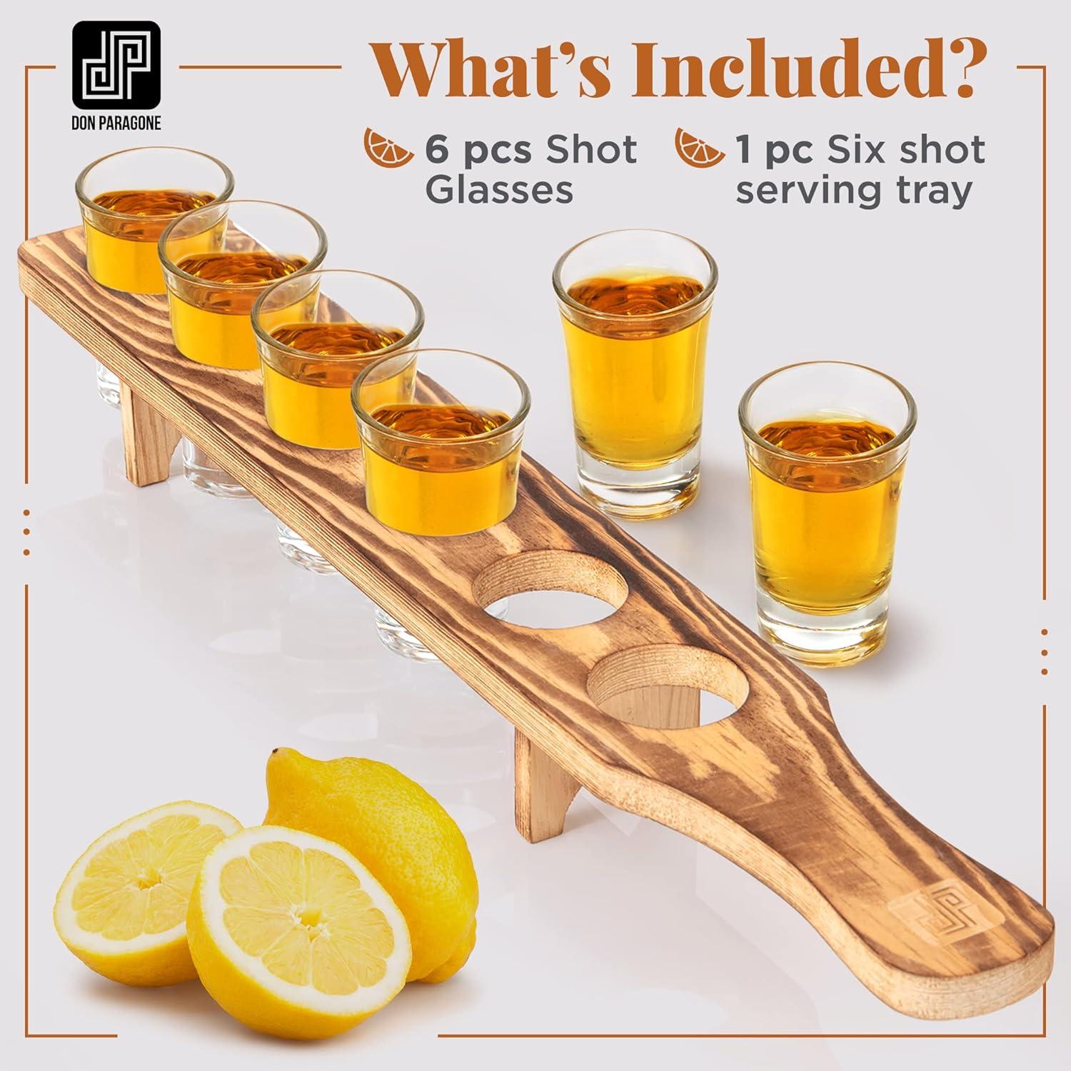 Juego de bandeja de madera Don Paragone con 6 vasos de chupito