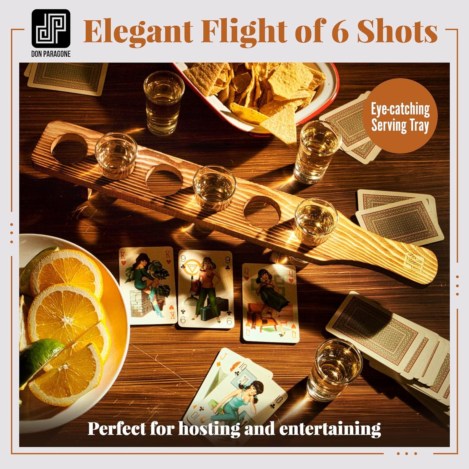 Juego de bandeja de madera Don Paragone con 6 vasos de chupito