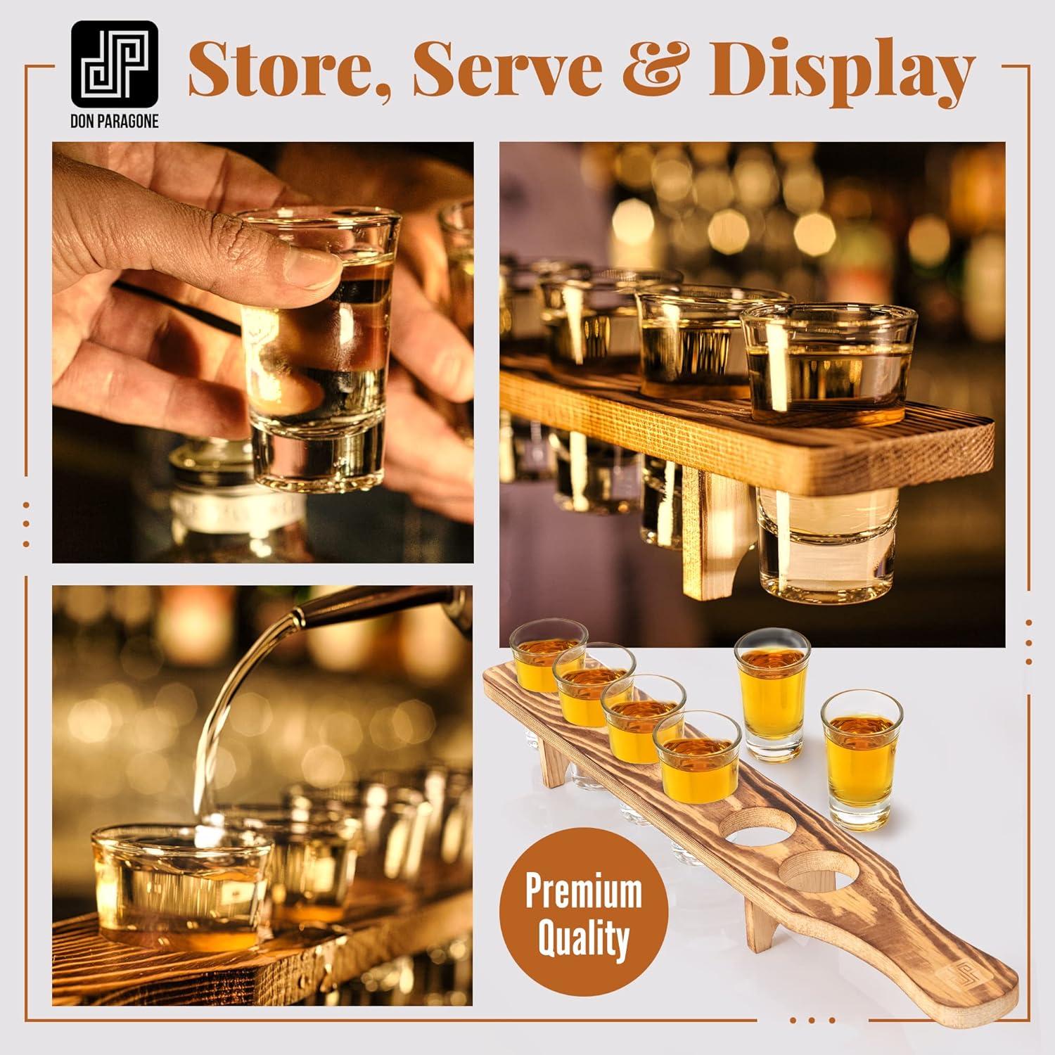 Juego de bandeja de madera Don Paragone con 6 vasos de chupito