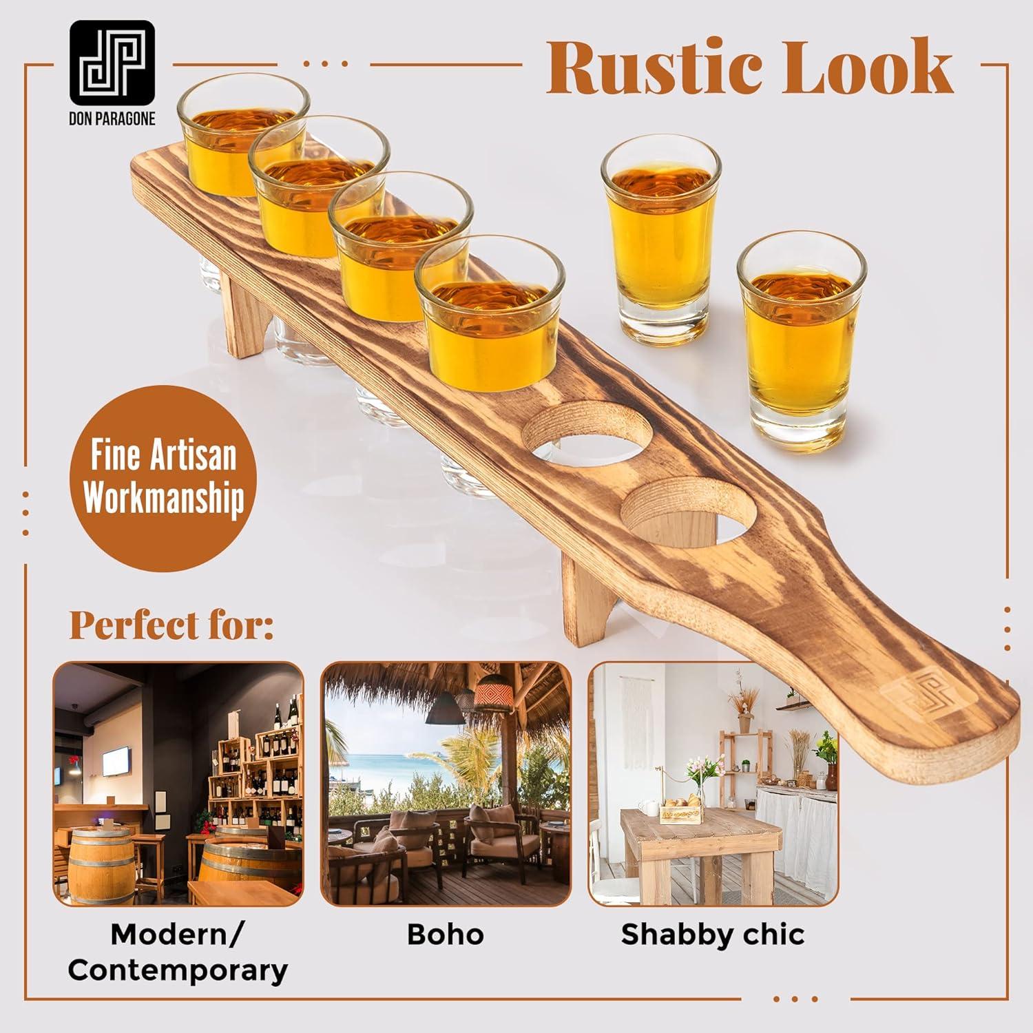 Juego de bandeja de madera Don Paragone con 6 vasos de chupito