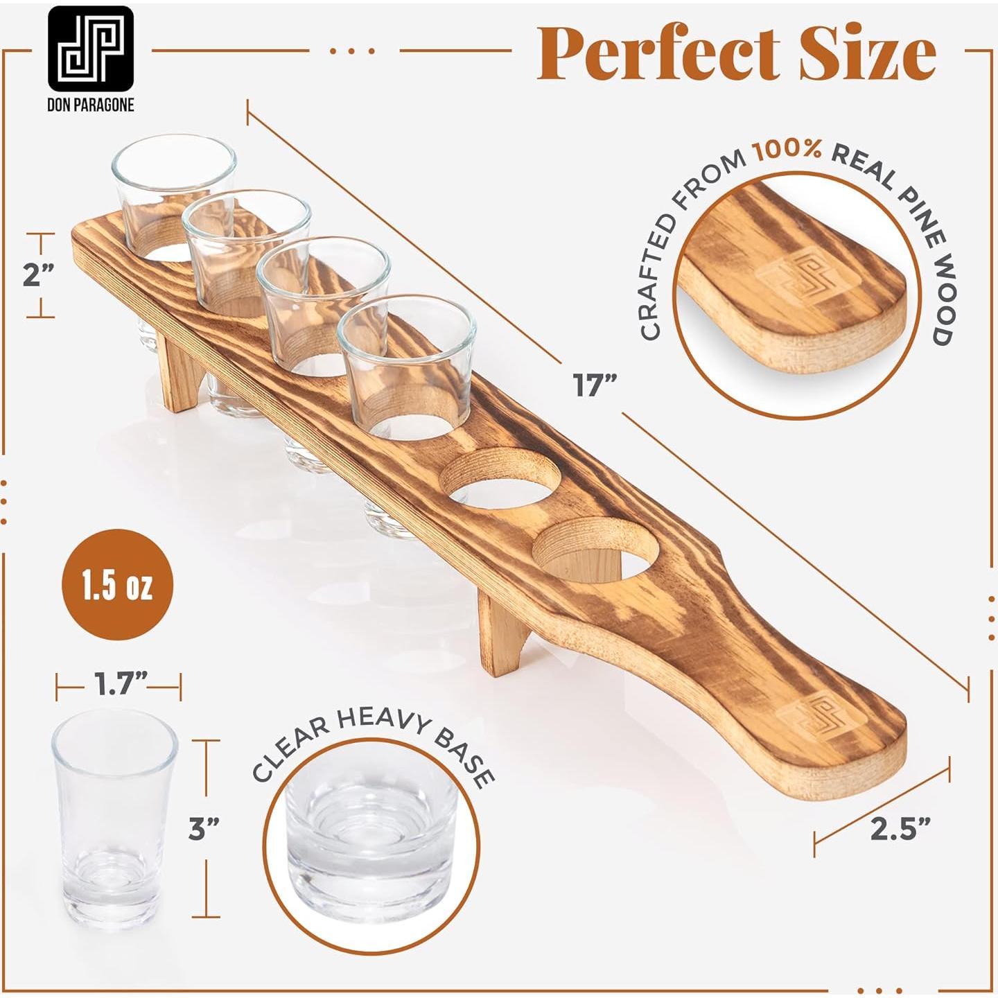 Juego de bandeja de madera Don Paragone con 6 vasos de chupito