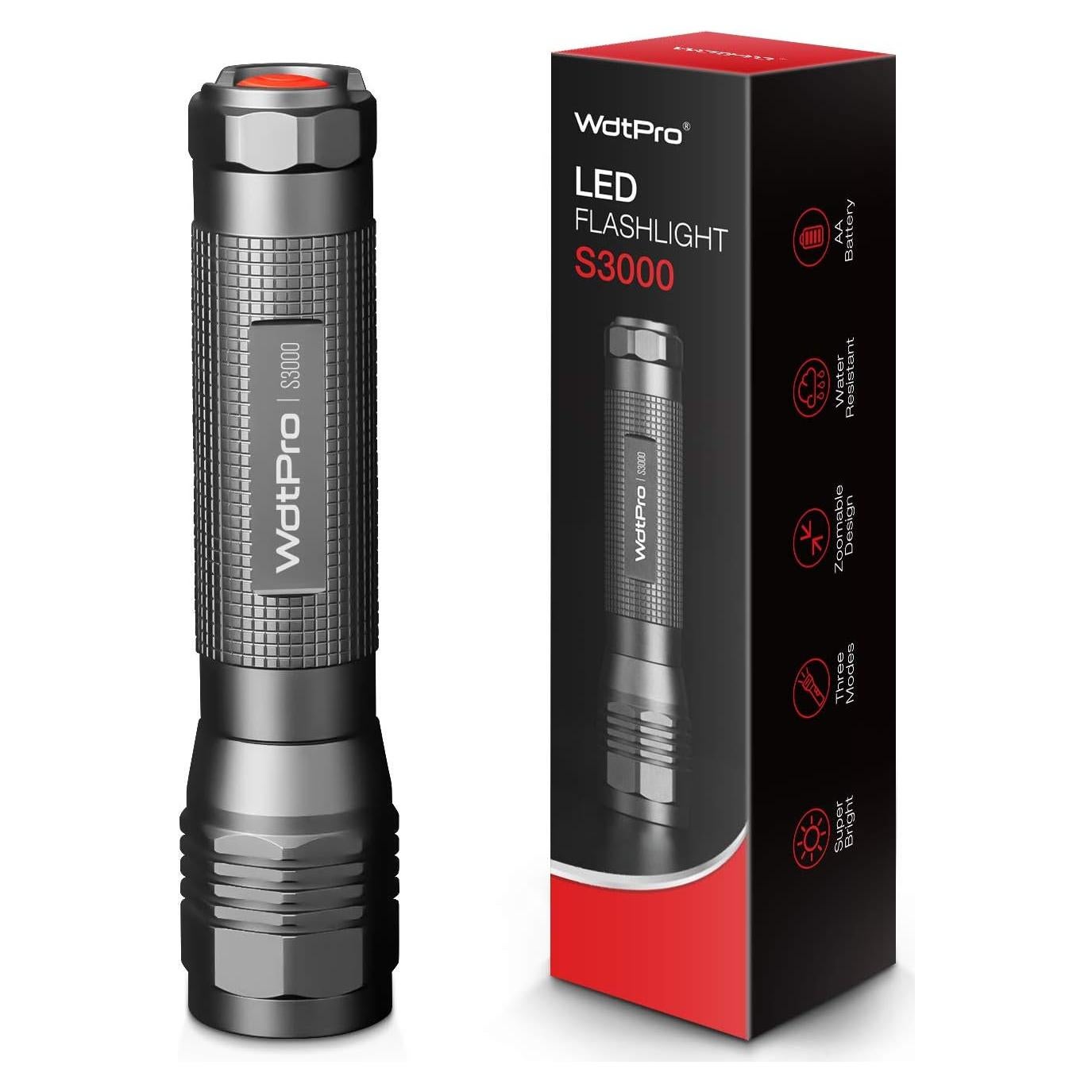 Linterna LED WdtPro S3000, 1600 Lúmenes, IP67, 3 Modos