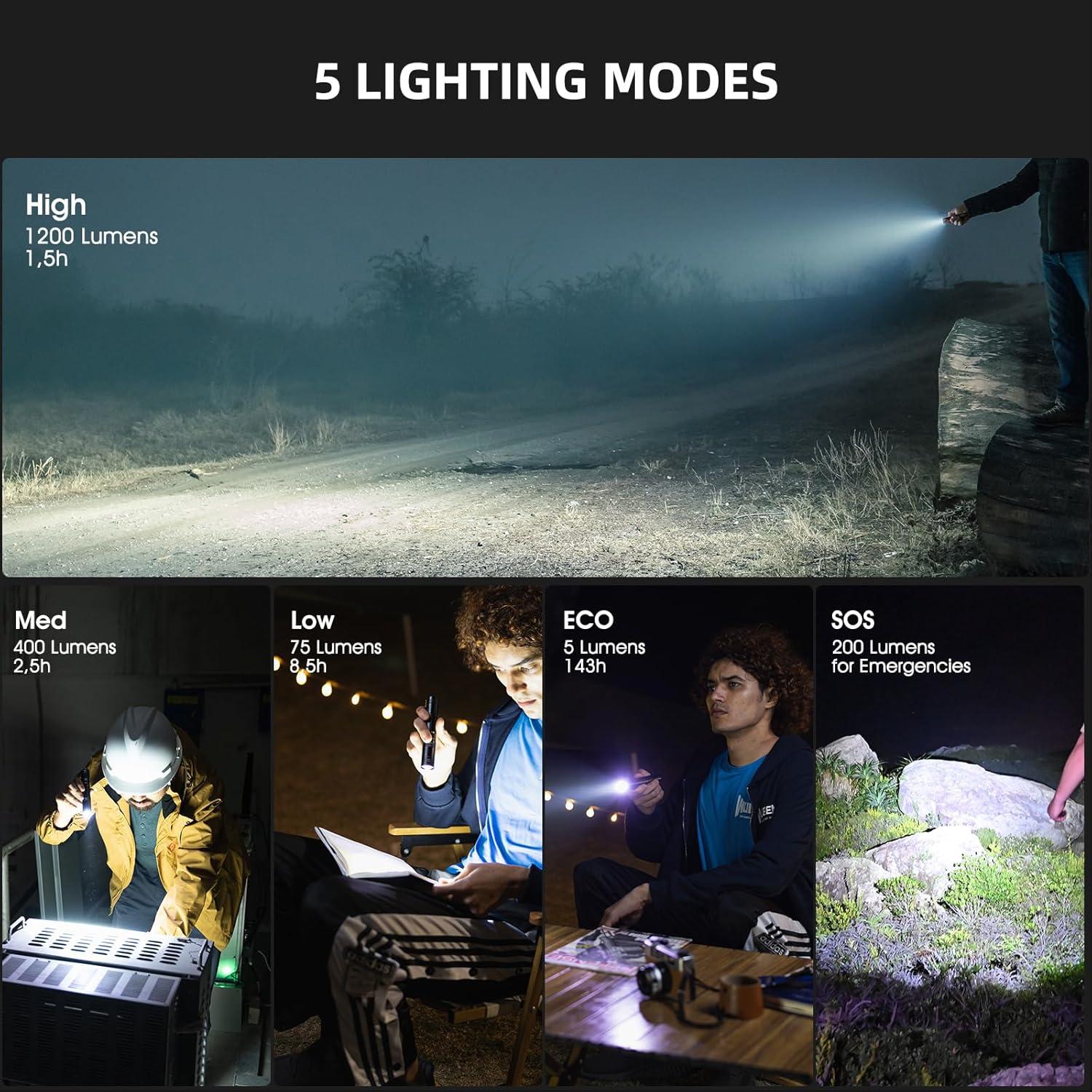 Linterna táctica WUBEN L50 recargable 1200 lúmenes IP68