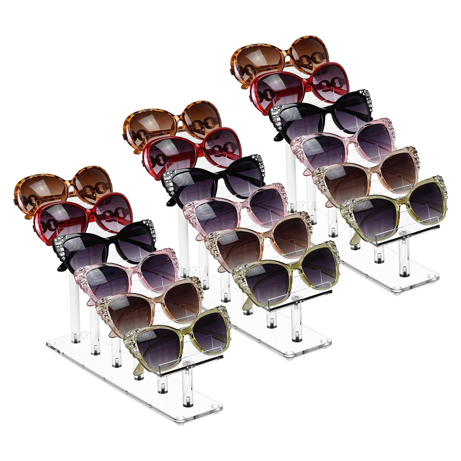 MOOCA Soporte Acrílico para Gafas 3 Piezas 6 Niveles 20 cm