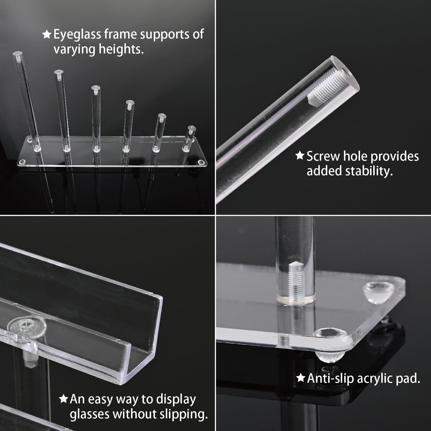 MOOCA Soporte Acrílico para Gafas 3 Piezas 6 Niveles 20 cm