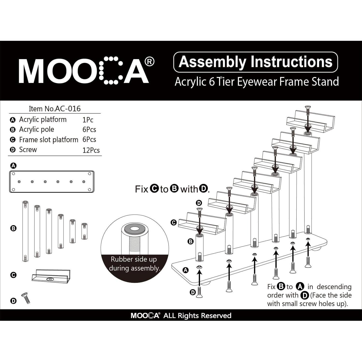 MOOCA Soporte Acrílico para Gafas 4 Piezas 20 cm