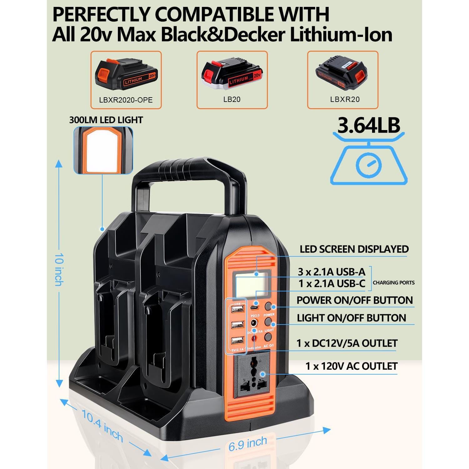Inversor de Potencia 350W Black+Decker 20V 4 Puertos USB
