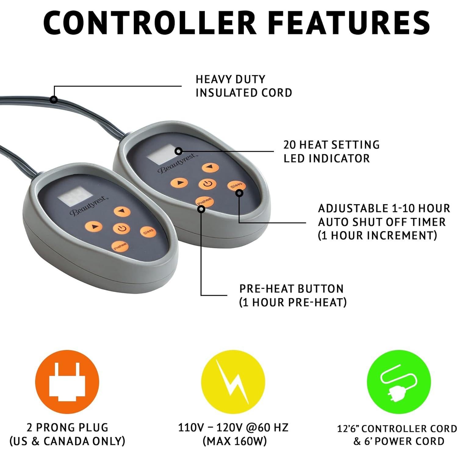 Manta Eléctrica Beautyrest Reina Microfibra Calentada