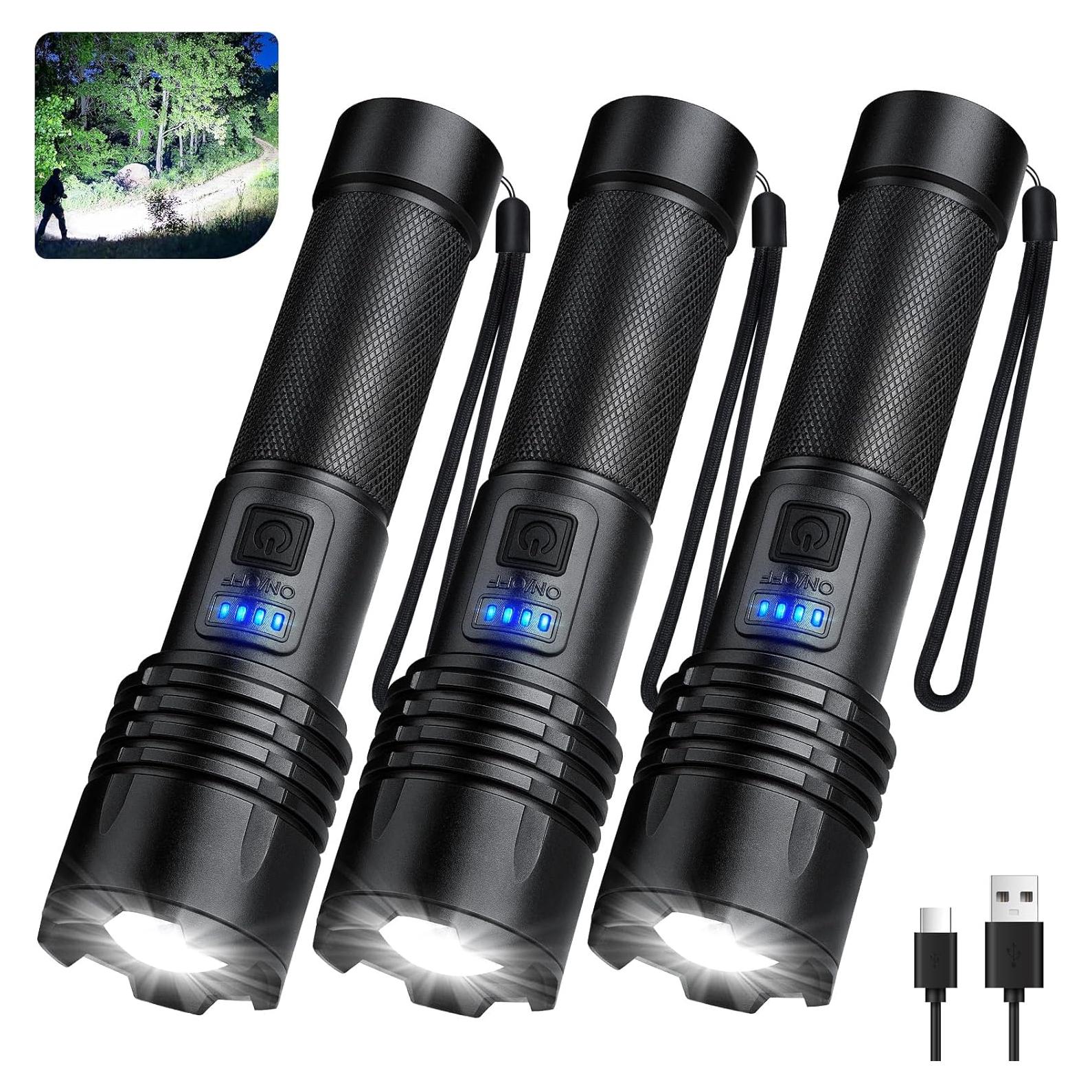 KINGCAESAR Paquete 3 Linternas Recargables LED 990000 Lúmenes