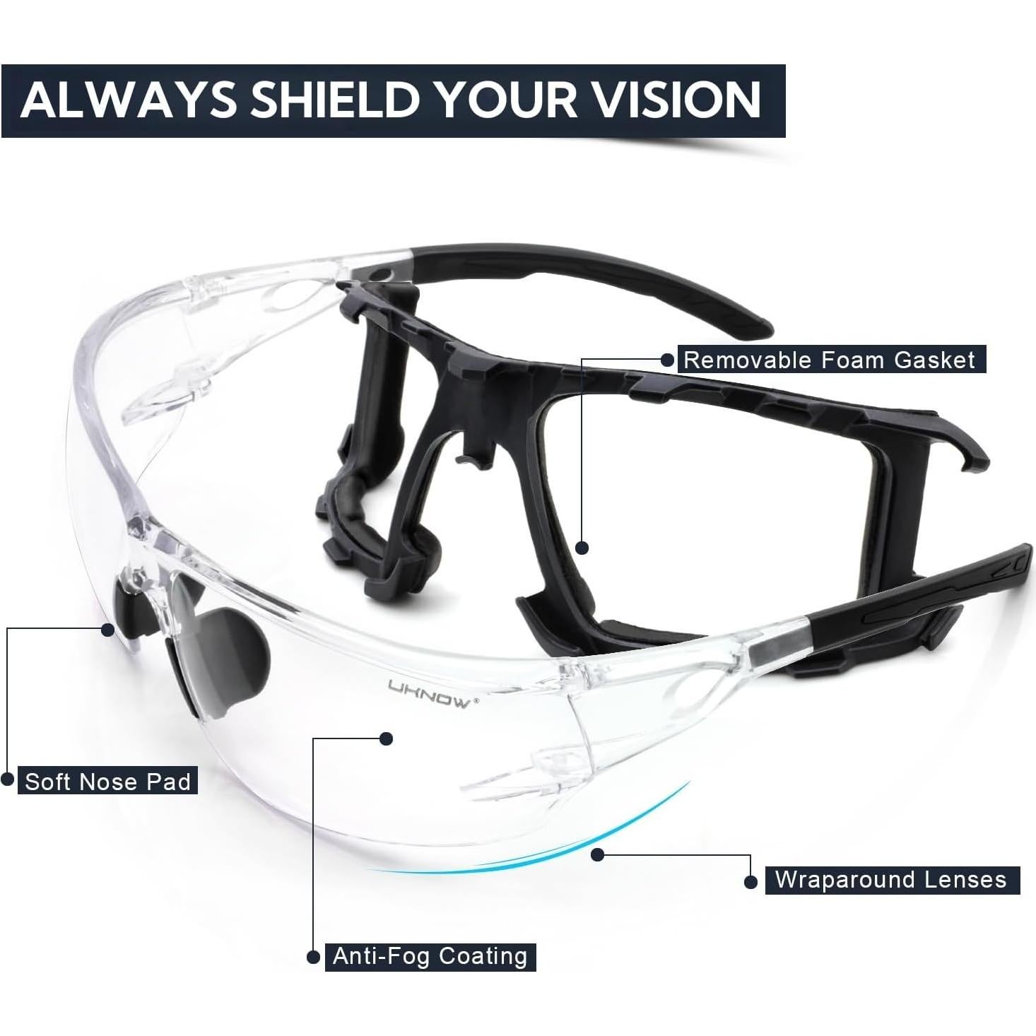 Gafas de Seguridad UKNOW - Antivaho y Espuma Desmontable