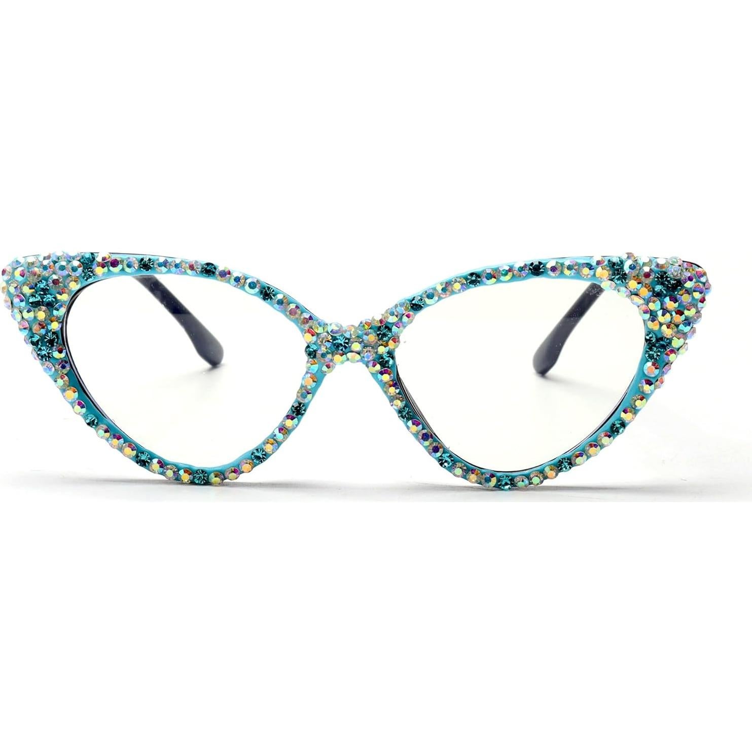 ICARA Bling Crystal Cat Eye Reading Glasses Rhinestone Blue Light Blocking Glasses for Women