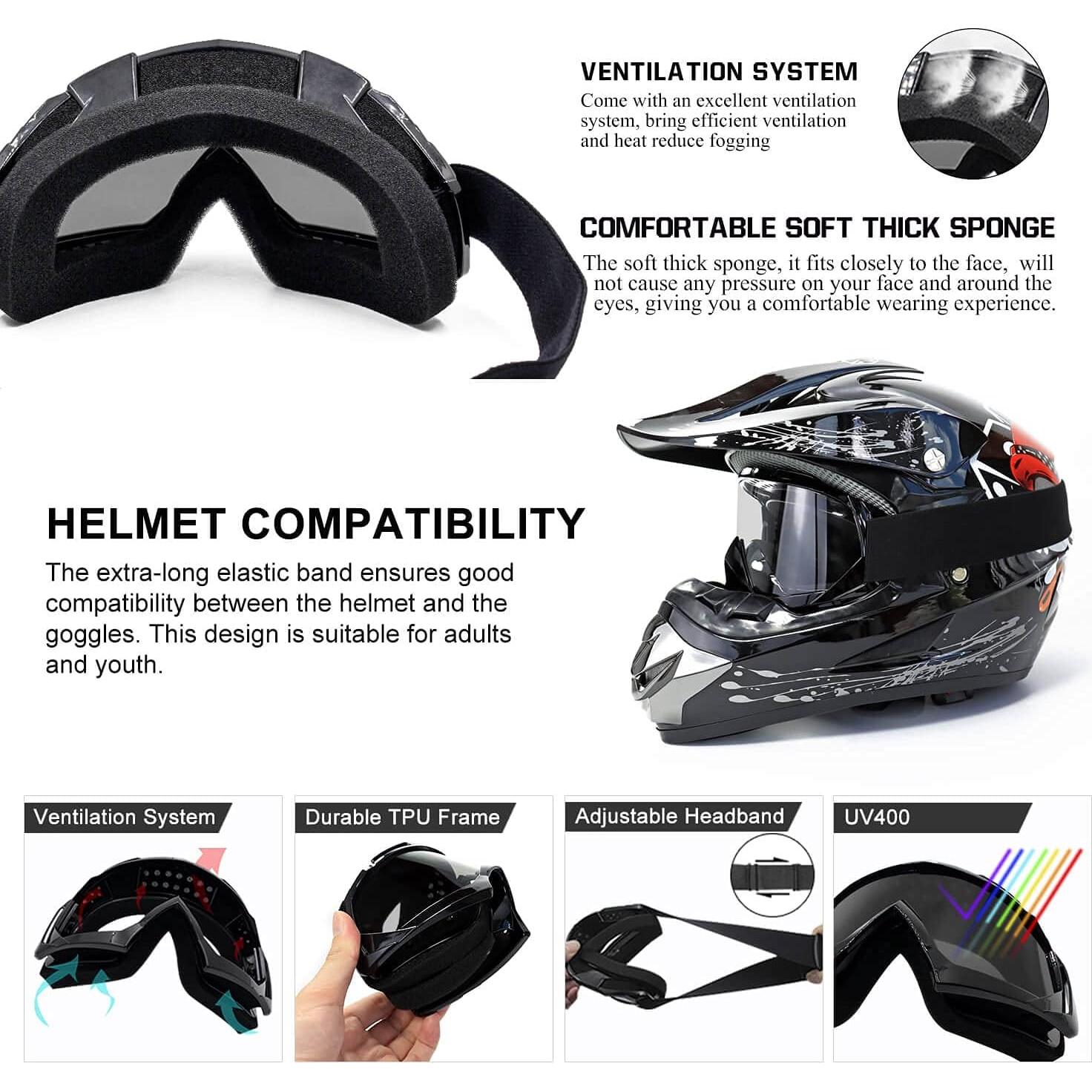 Gafas de Motocross FMY UV400 para Adultos - Negro-Gris