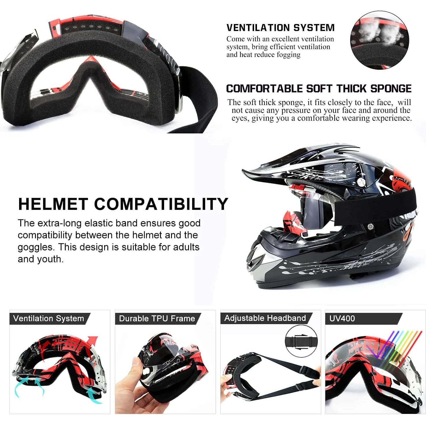 Gafas de Motocross FMY UV400 para Adultos - Negro y Rojo