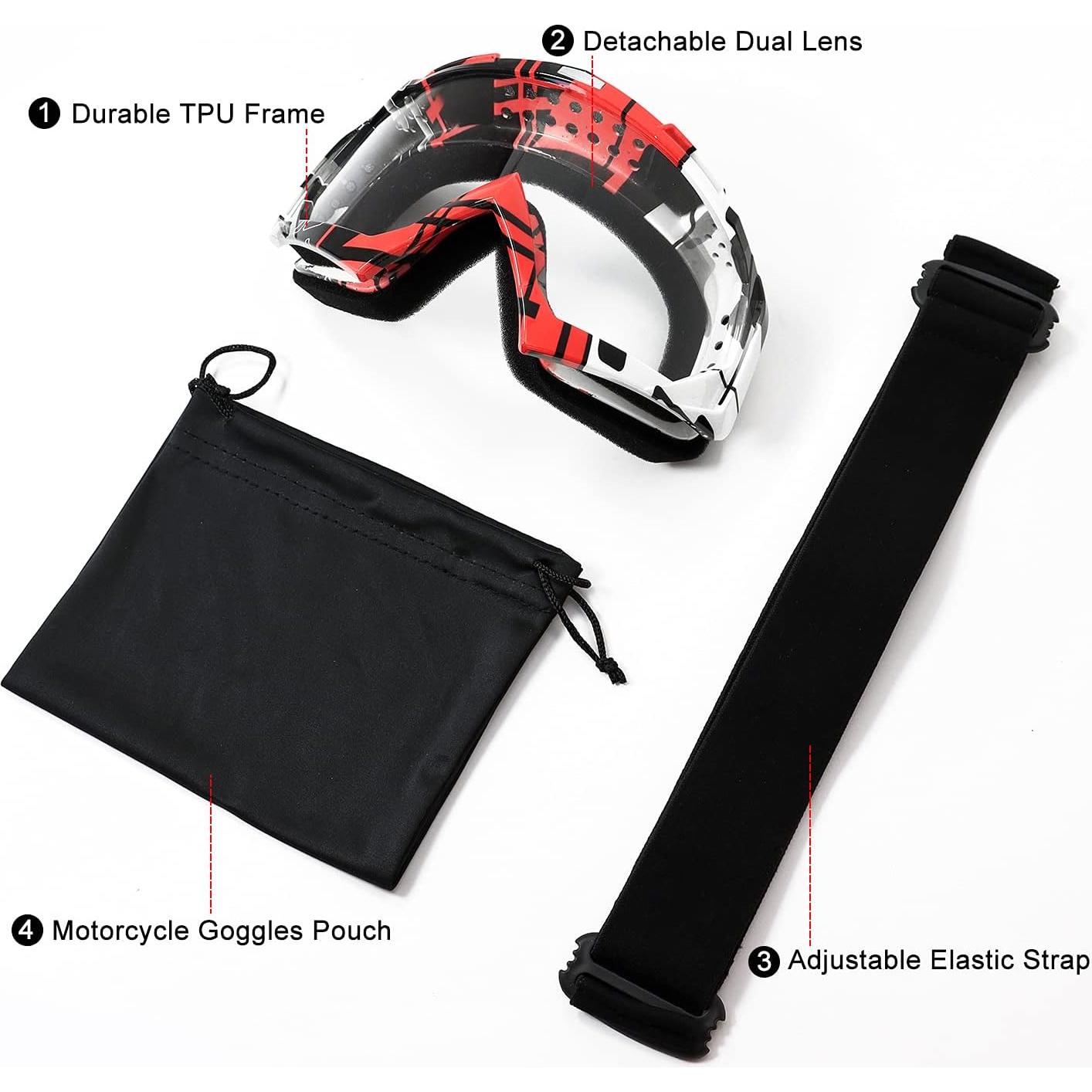 Gafas de Motocross FMY UV400 para Adultos - Negro y Rojo