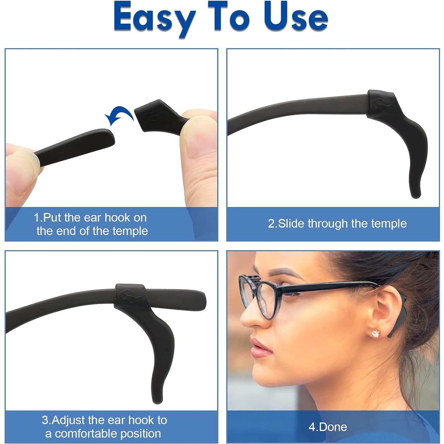 20 Pares Sujetadores Gafas Silicona Antideslizantes Negro