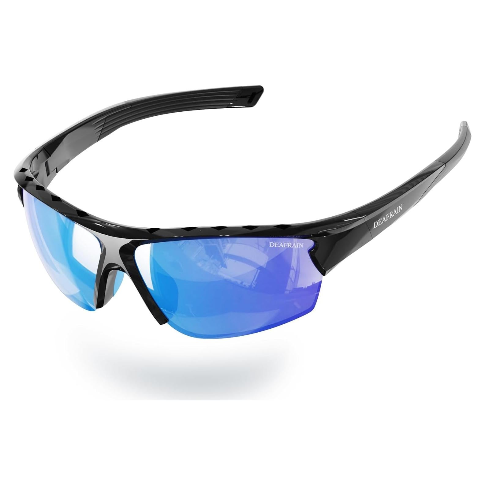 Gafas de Sol Polarizadas DEAFRAIN Marco TR90 Negro Lente Azul