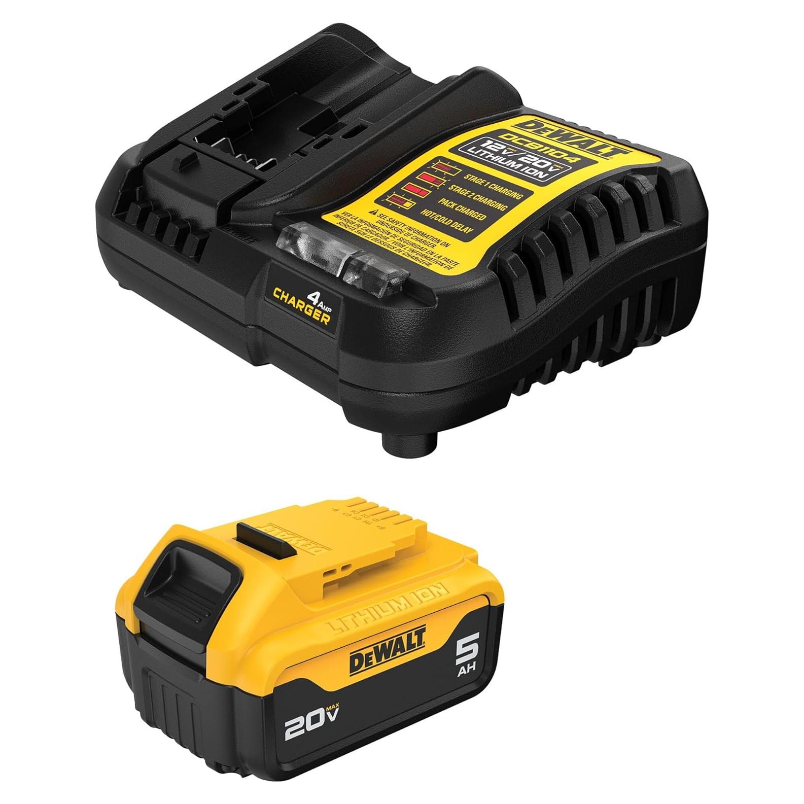 Batería de Litio-Ion DEWALT 20V MAX 5Ah + Cargador DCB1104